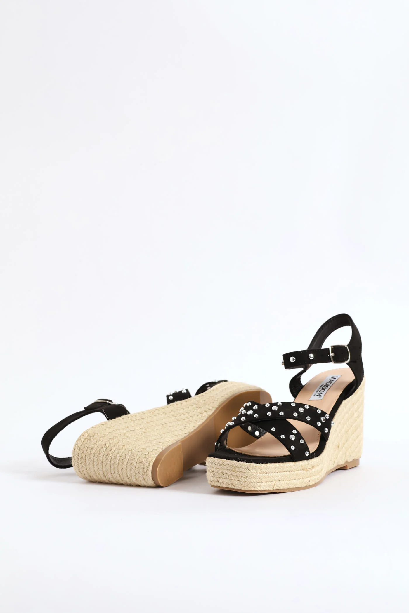 Studded Cross Strap Wedge Sandal - Black - Image 6