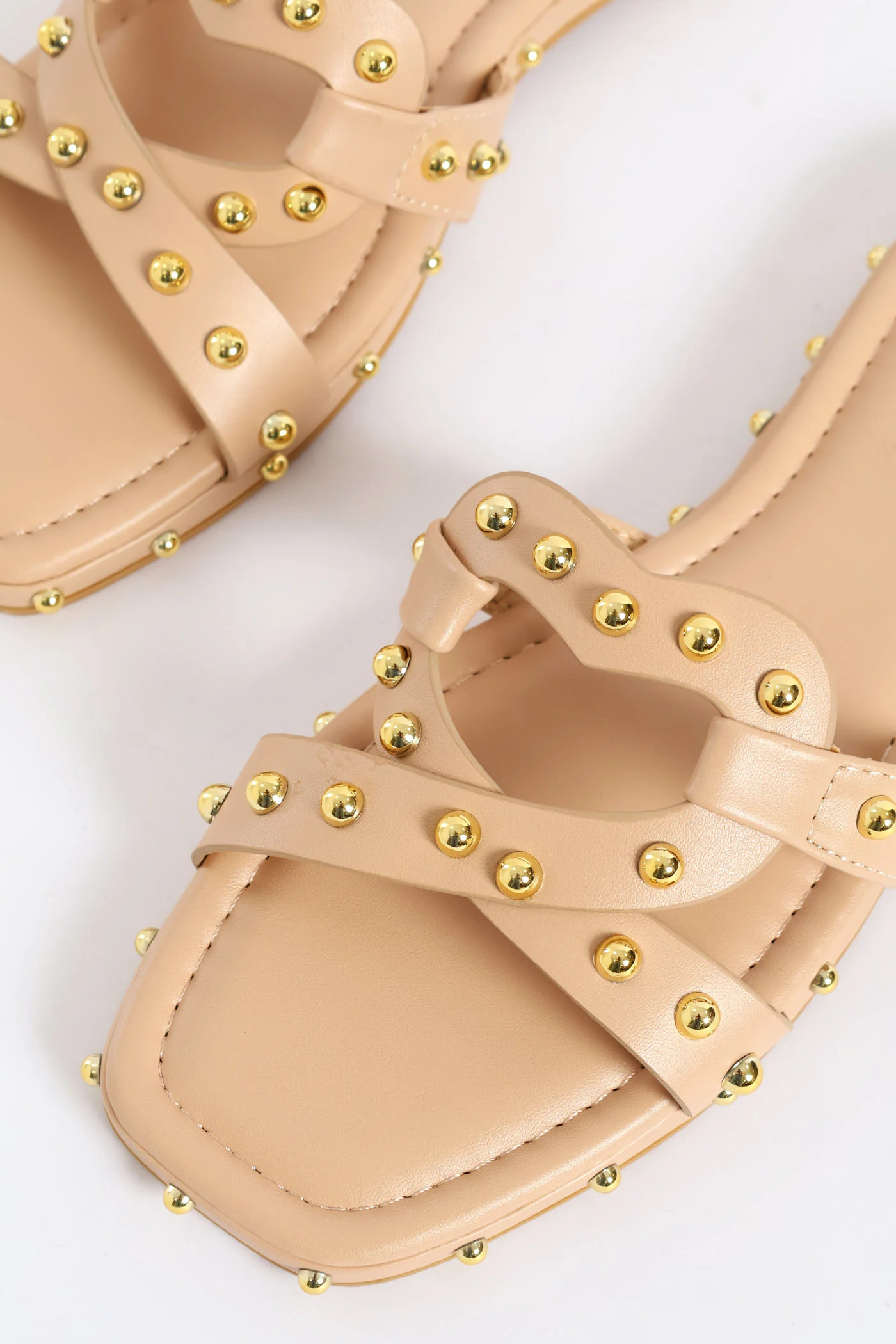 Studded Cross Strap Sandal - Nude - Image 2