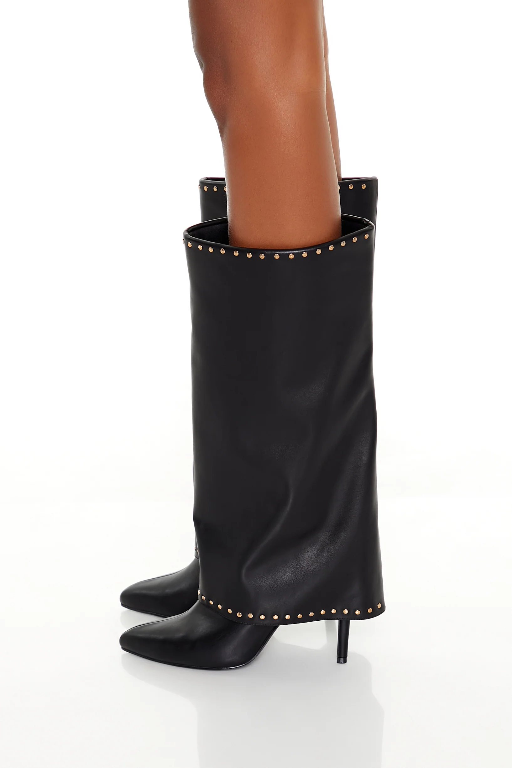 Studded Knee-High Overlay Boots - Black - Image 3