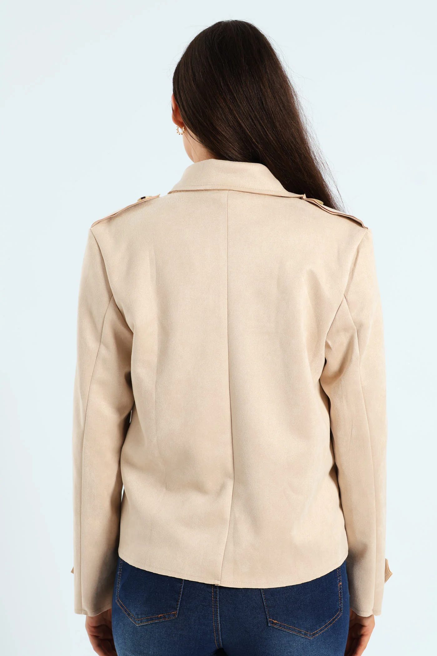 Suede Cropped Trench Jacket - Light Stone - Image 3