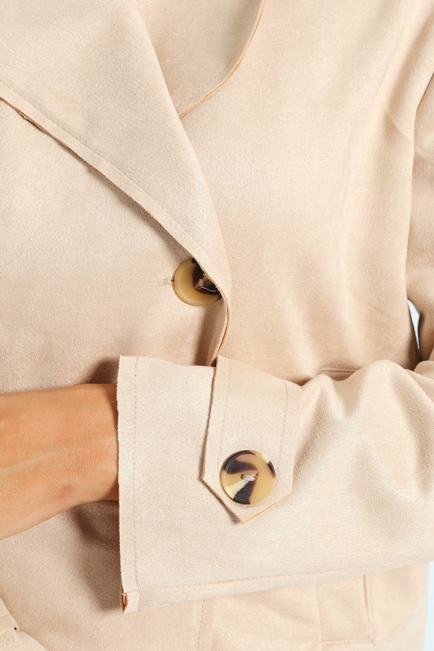 Suede Cropped Trench Jacket - Light Stone - Image 5