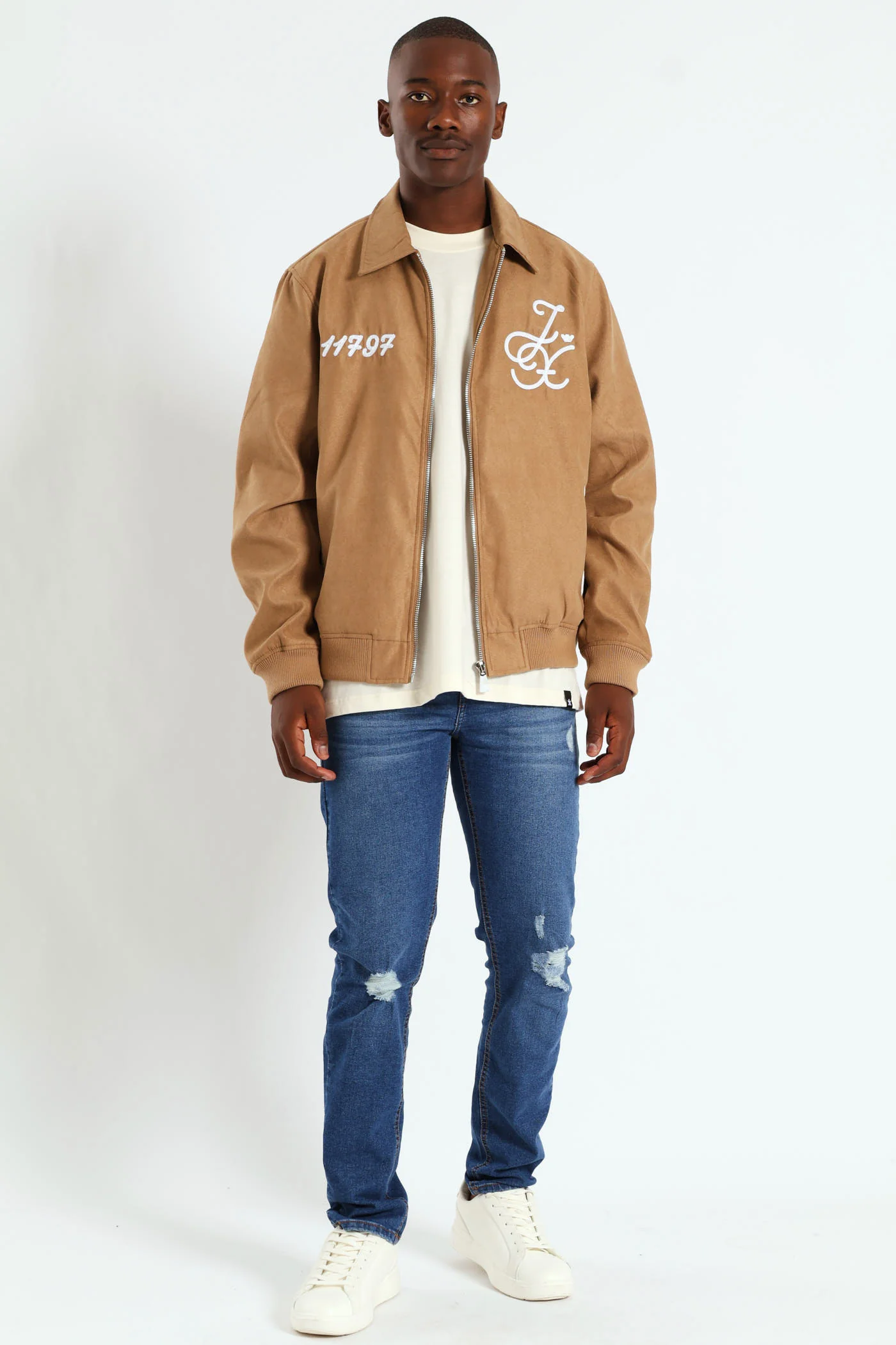 Suede Emroidery Baseball Jacket - Camel - Image 3