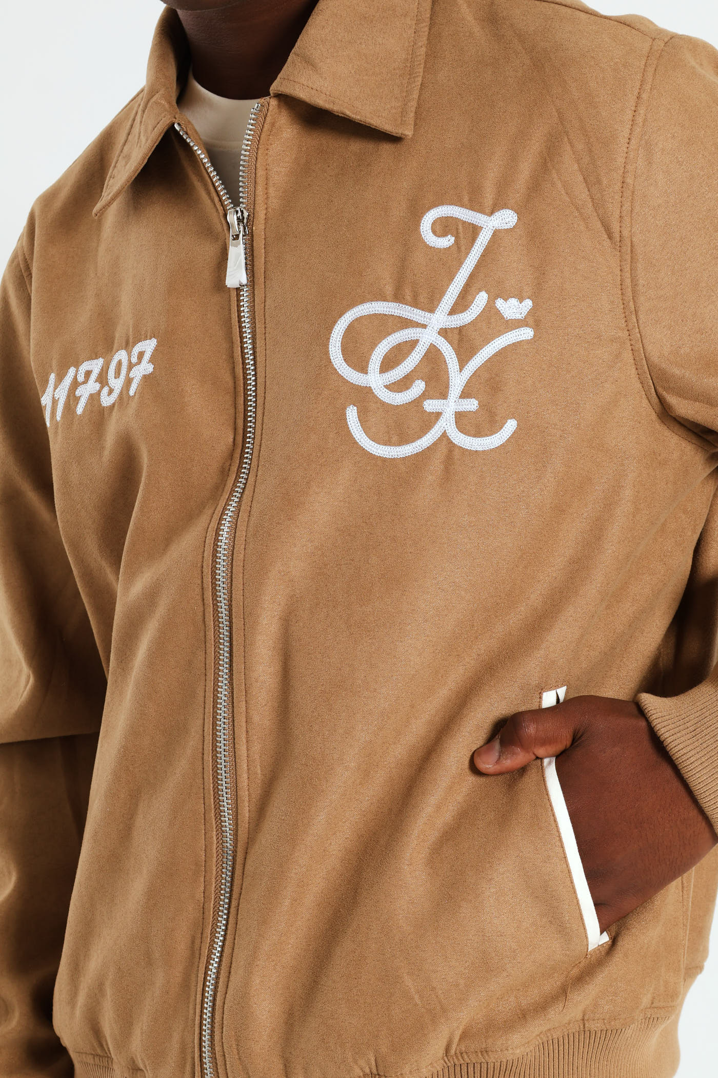 Suede Emroidery Baseball Jacket - Camel - Image 4