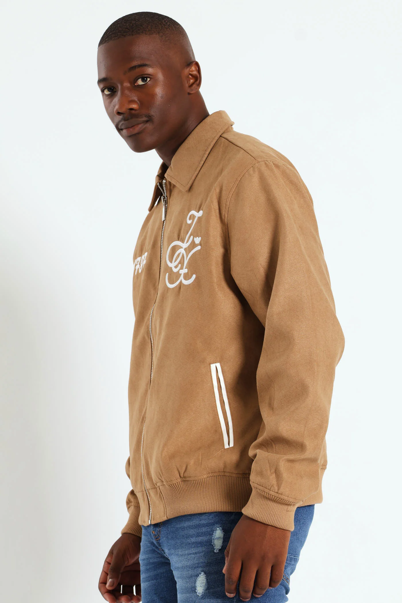 Suede Emroidery Baseball Jacket - Camel - Image 5