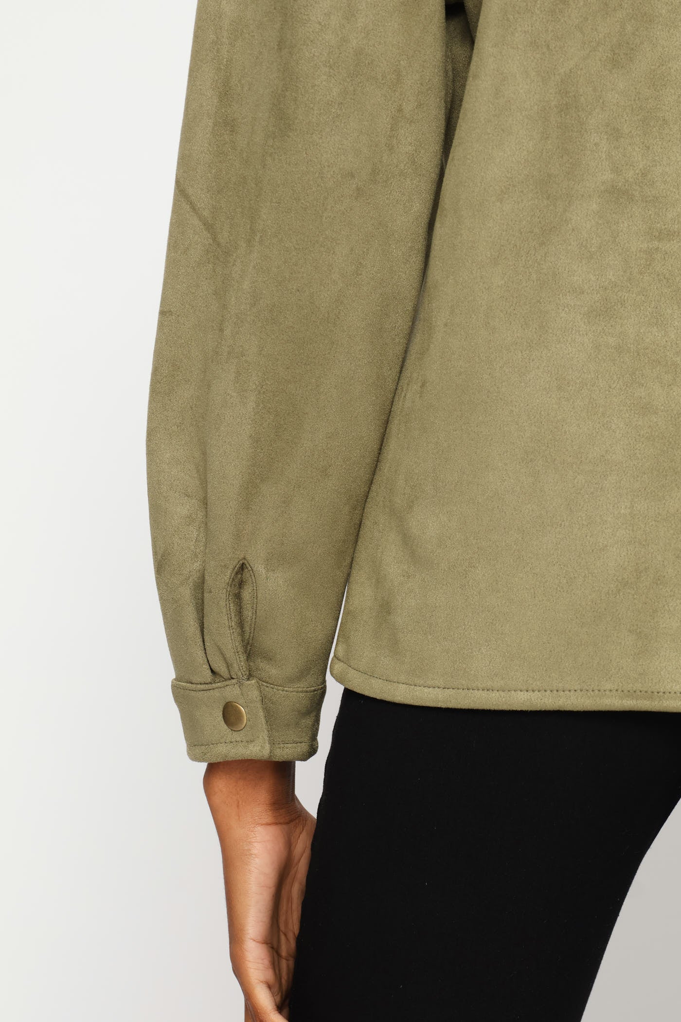Suede Shacket With Press Studs & Pockets - Fatigue - Image 4