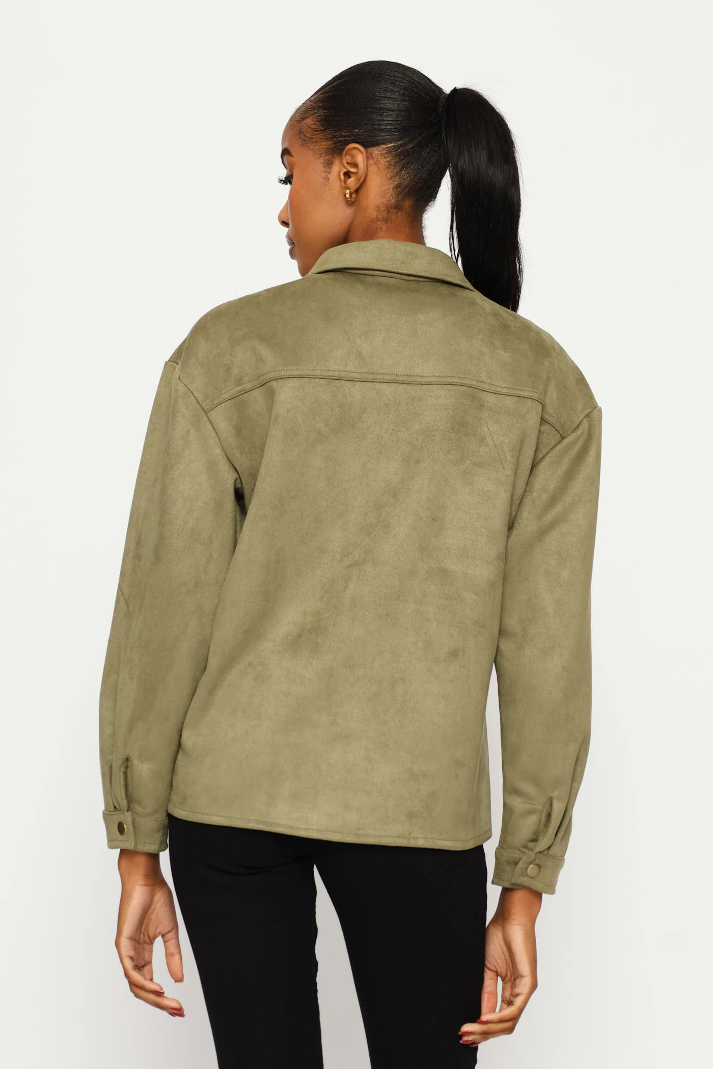 Suede Shacket With Press Studs & Pockets - Fatigue - Image 6