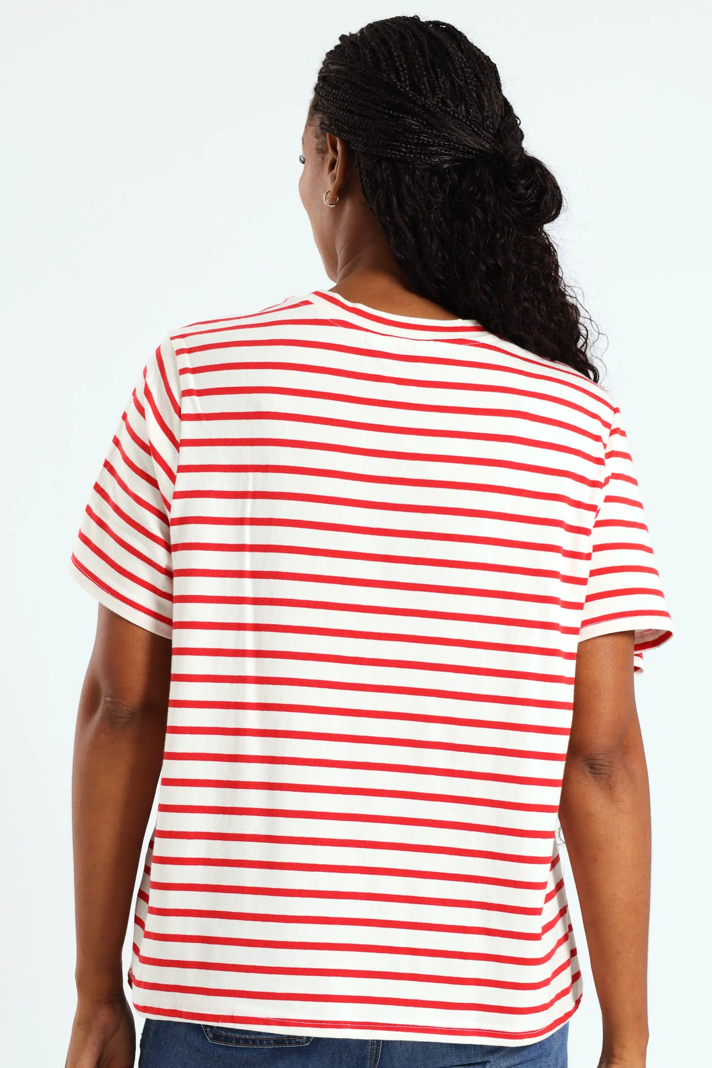 Sun Sea Love Embroidered Boxy Stripe Tee - White/Red - Image 3