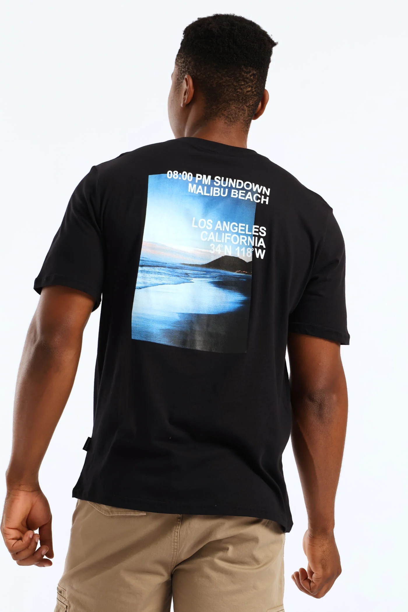 Sundown Malibu Beach Photo Front & Back Tee - Black - Image 2