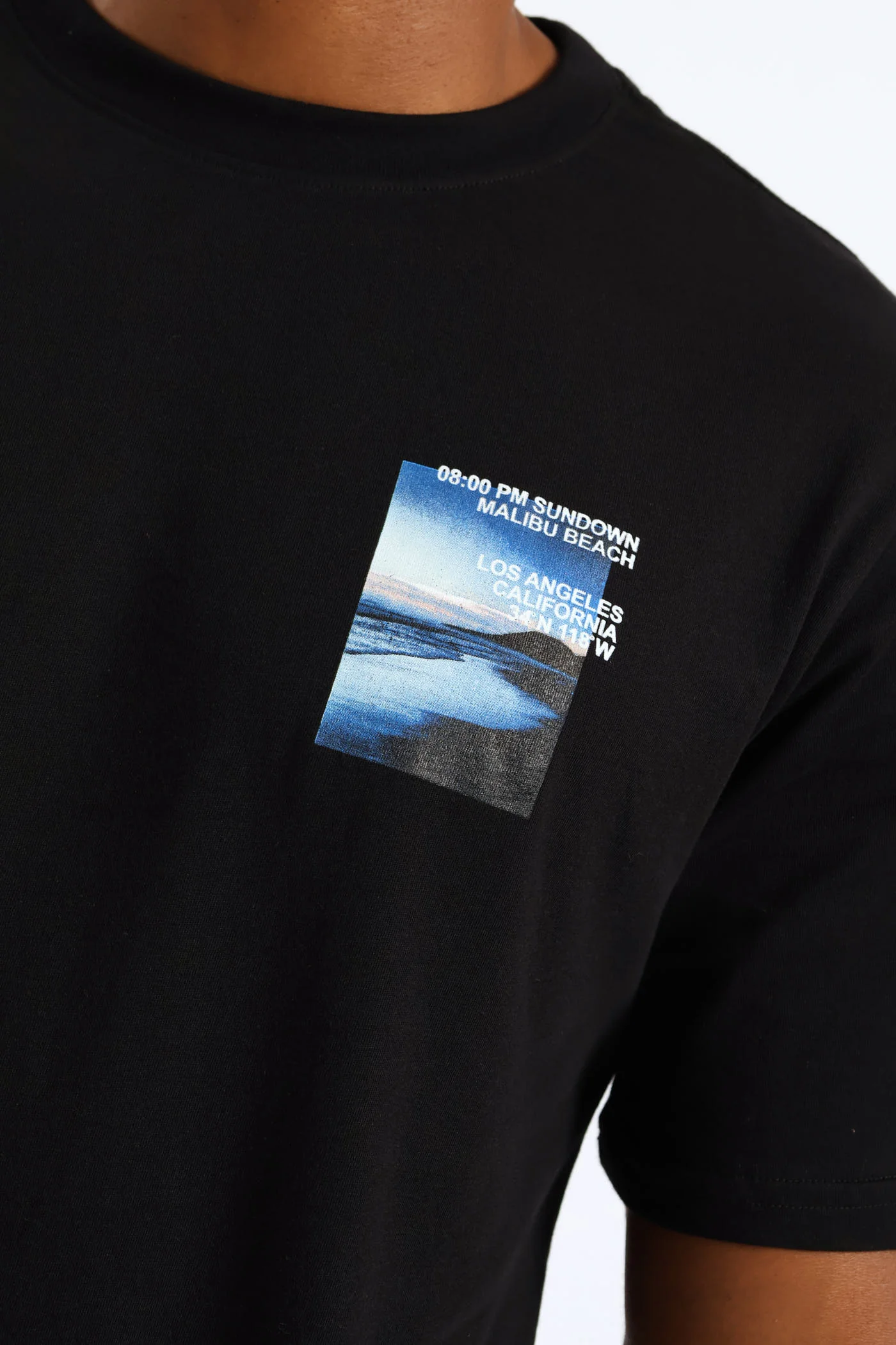 Sundown Malibu Beach Photo Front & Back Tee - Black - Image 3