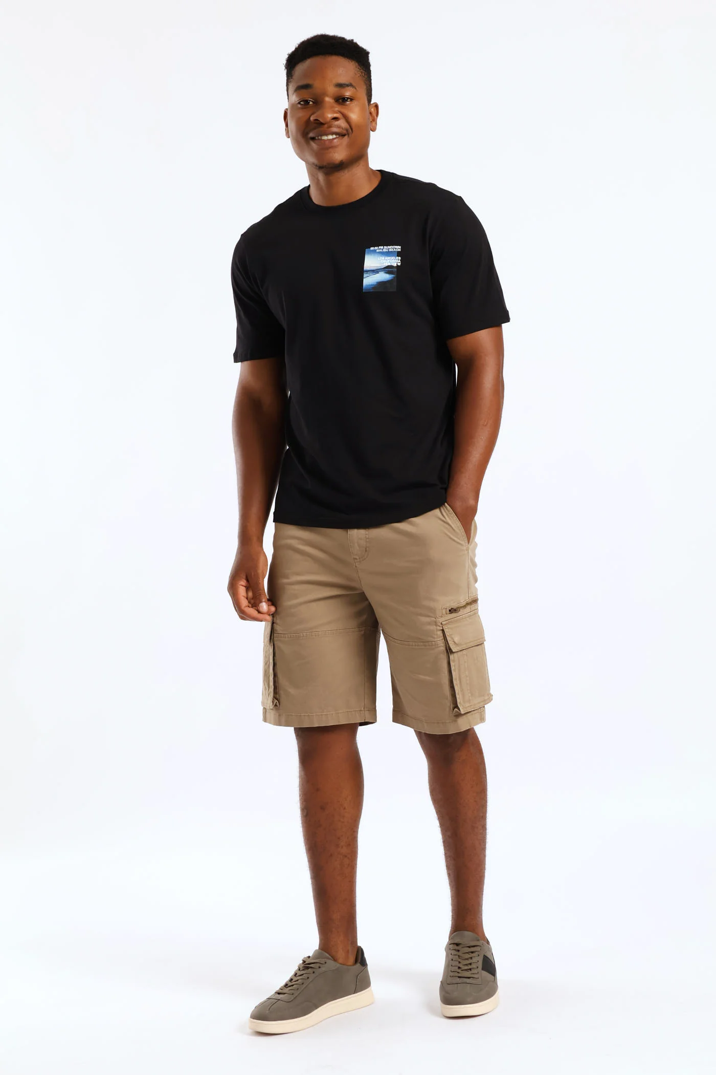 Sundown Malibu Beach Photo Front & Back Tee - Black - Image 4