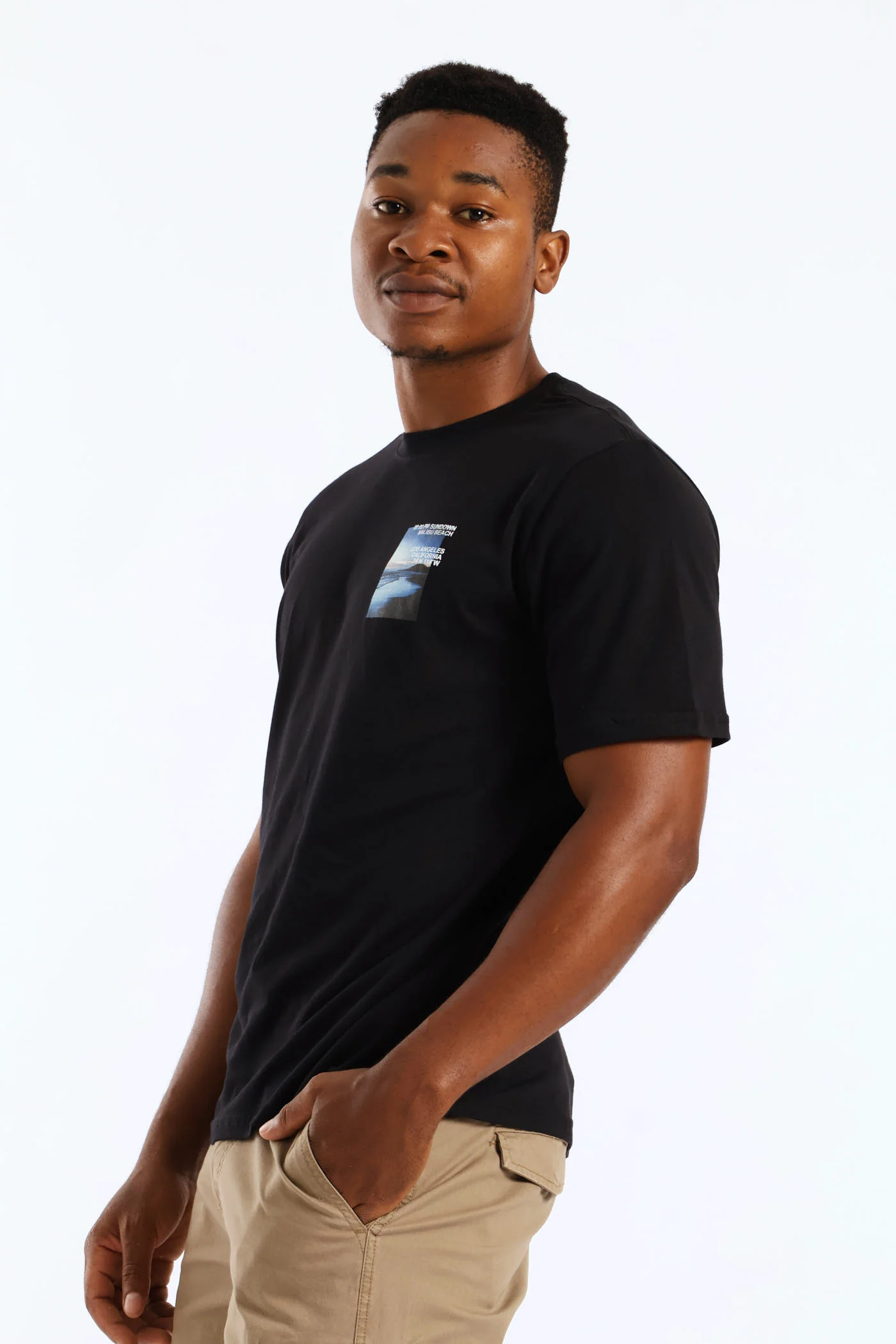 Sundown Malibu Beach Photo Front & Back Tee - Black - Image 5