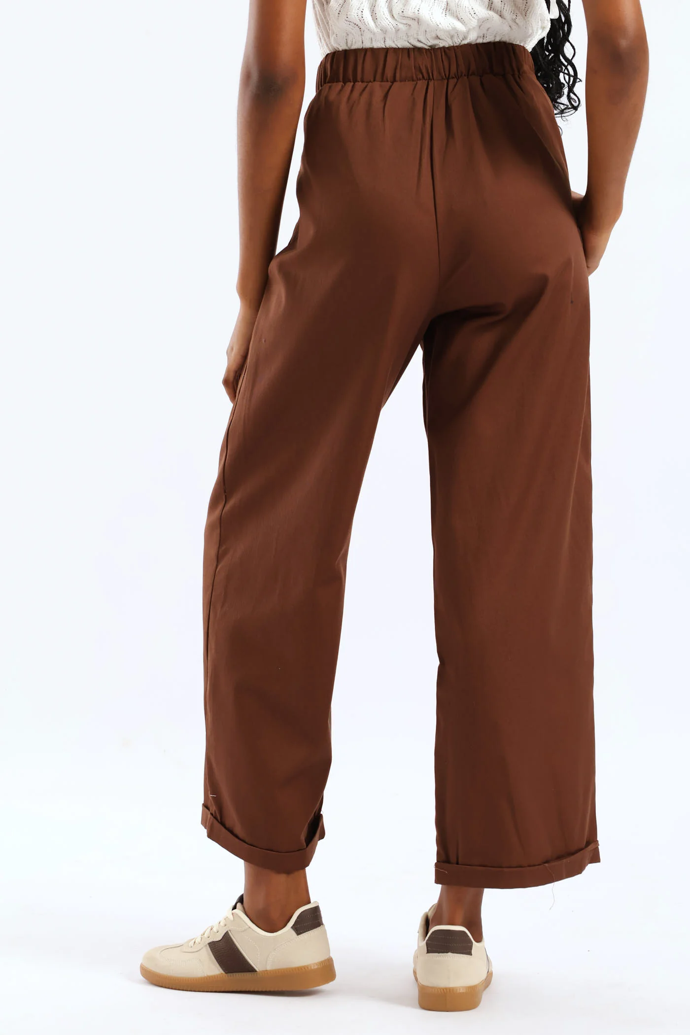 Super Hi-Waist Pleated Turnup Barrel Anklegrazer Pant - Dark Brown - Image 2