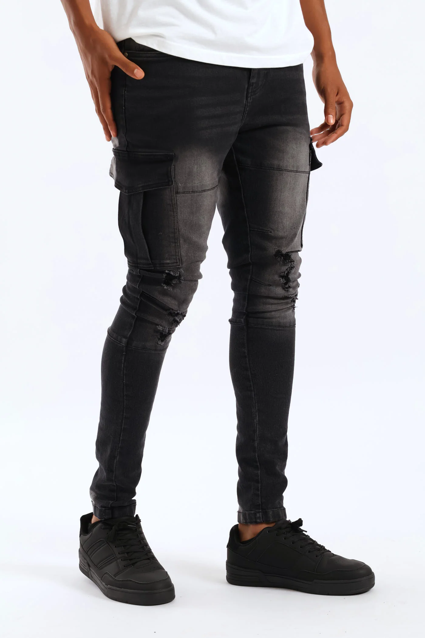 Super Skinny Cargo Denim - Black - Image 3