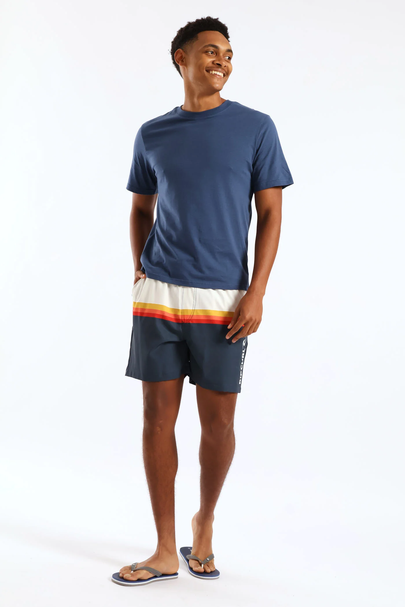 Surf Revival Stripe Volley Short - White/Navy - Image 4