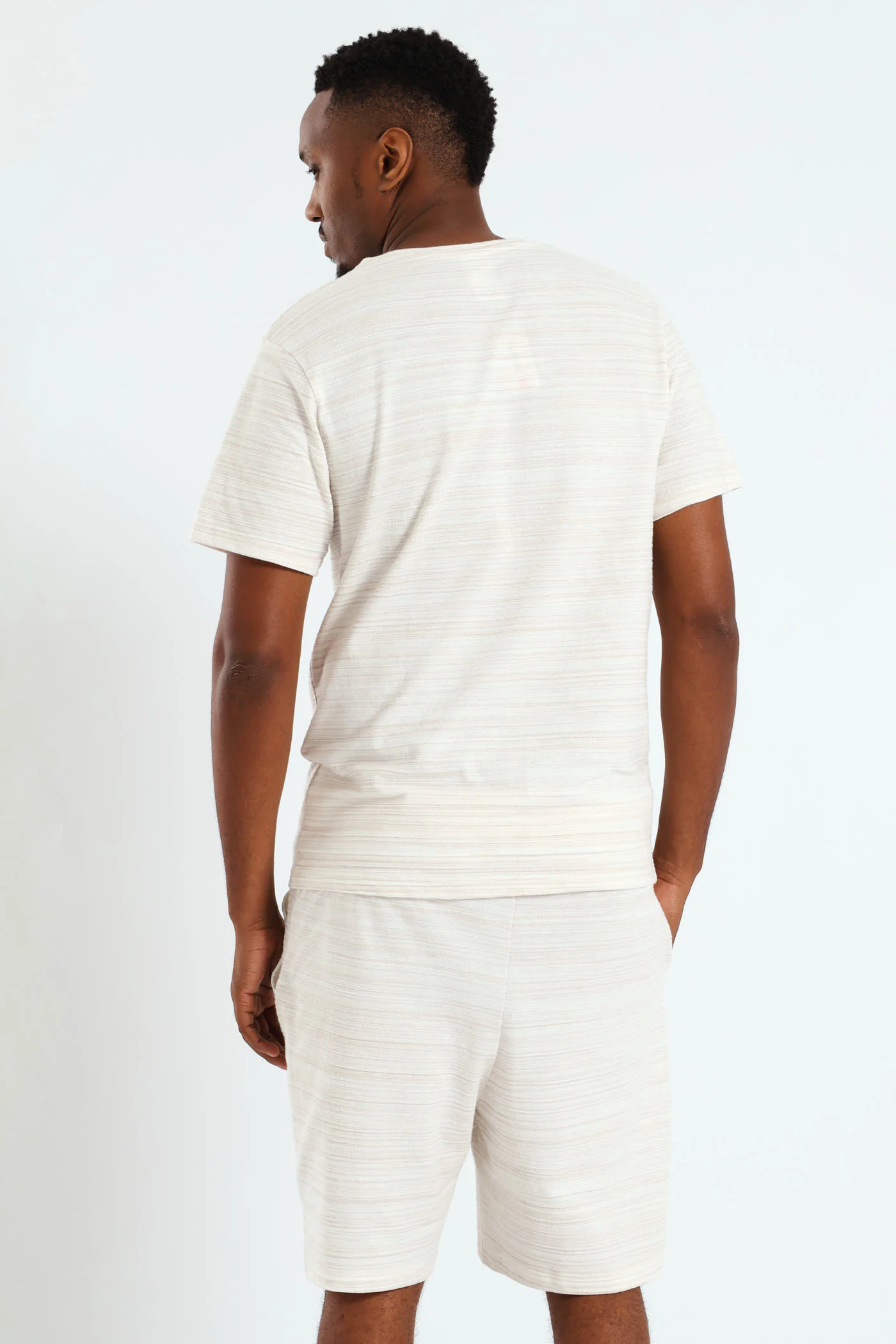 Surface Interest Tee & Shorts PJ Set - Beige - Image 3