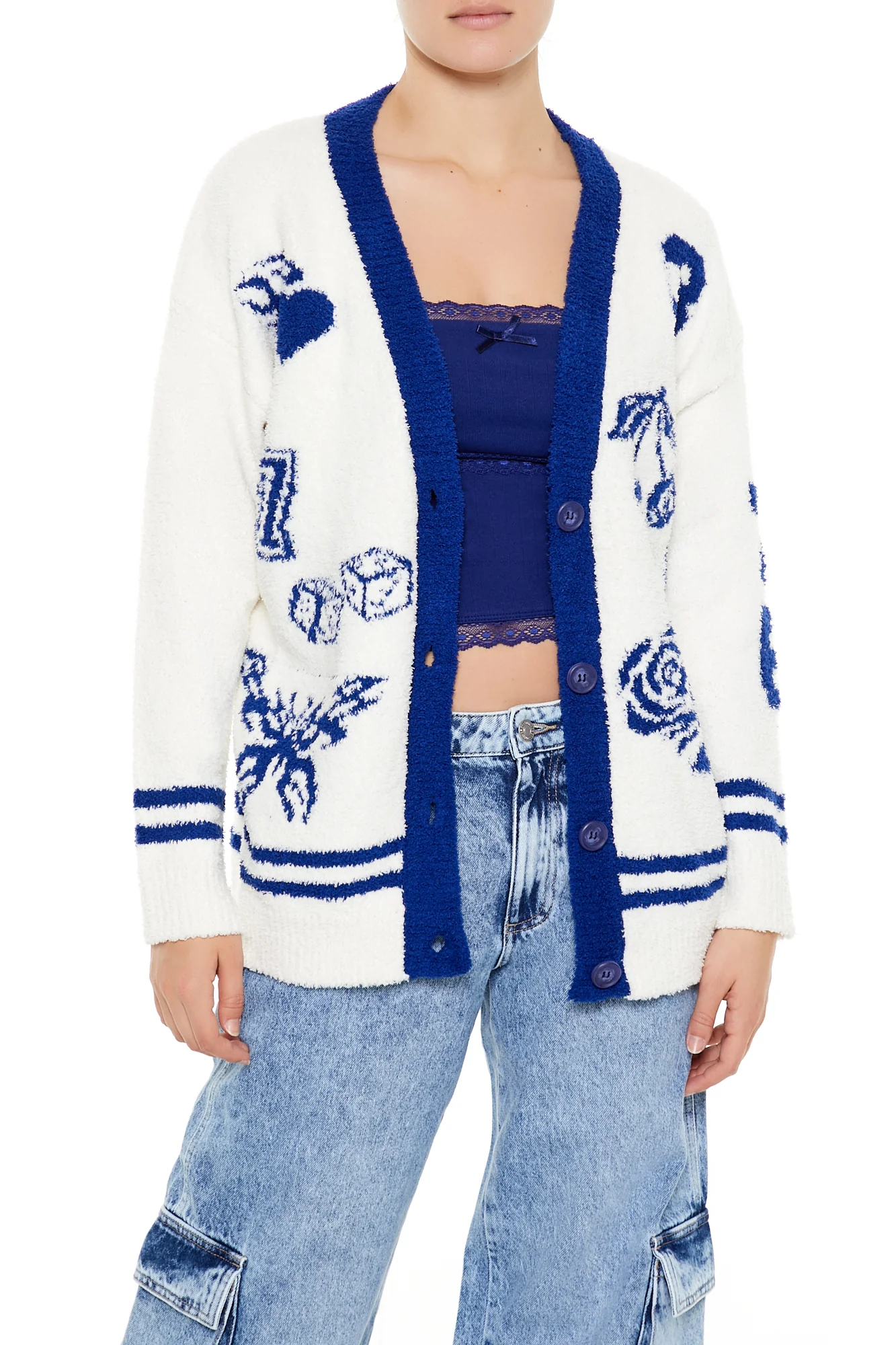 Sweater Cardigan - White/Blue - Image 2