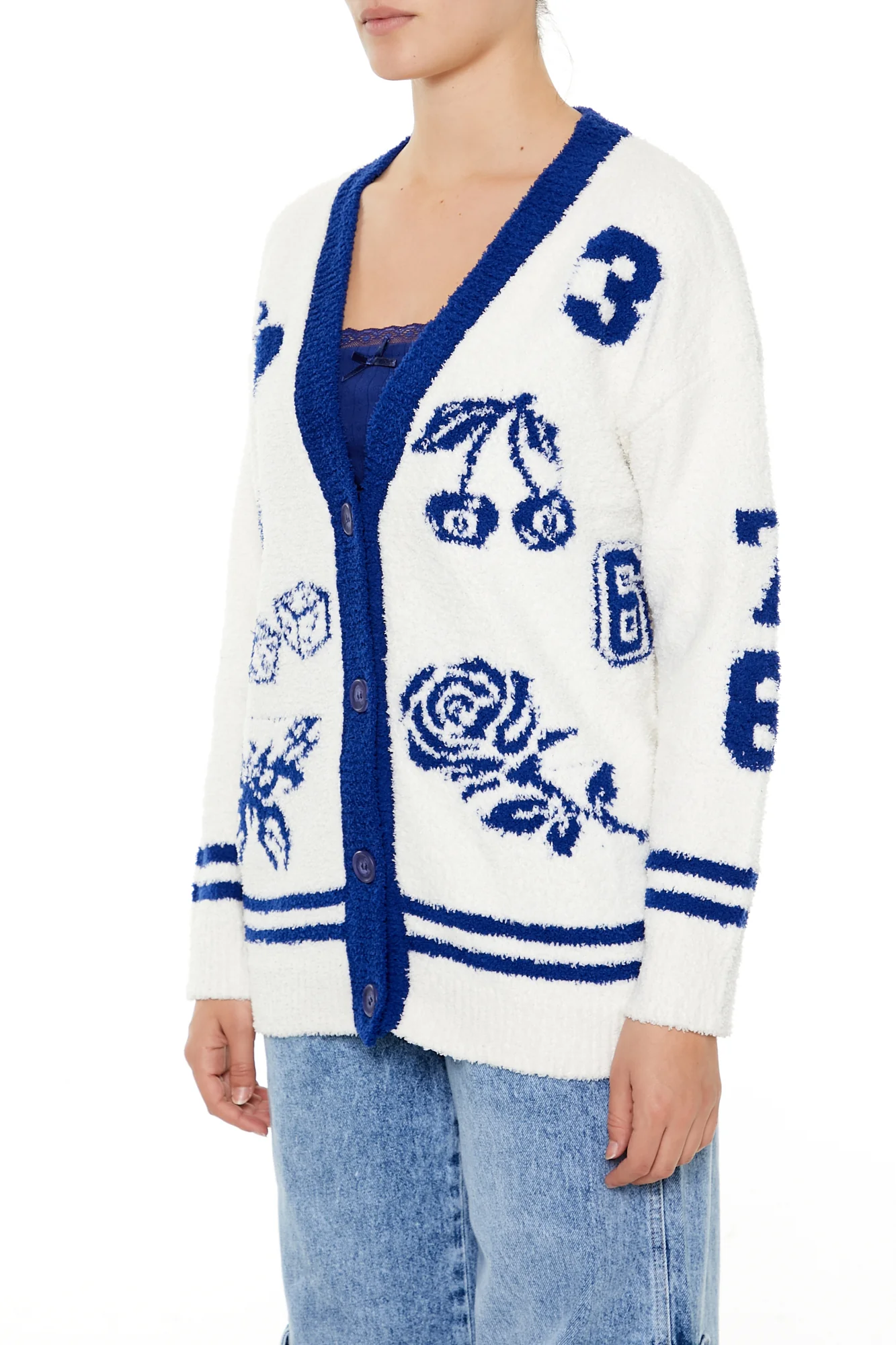 Sweater Cardigan - White/Blue - Image 3