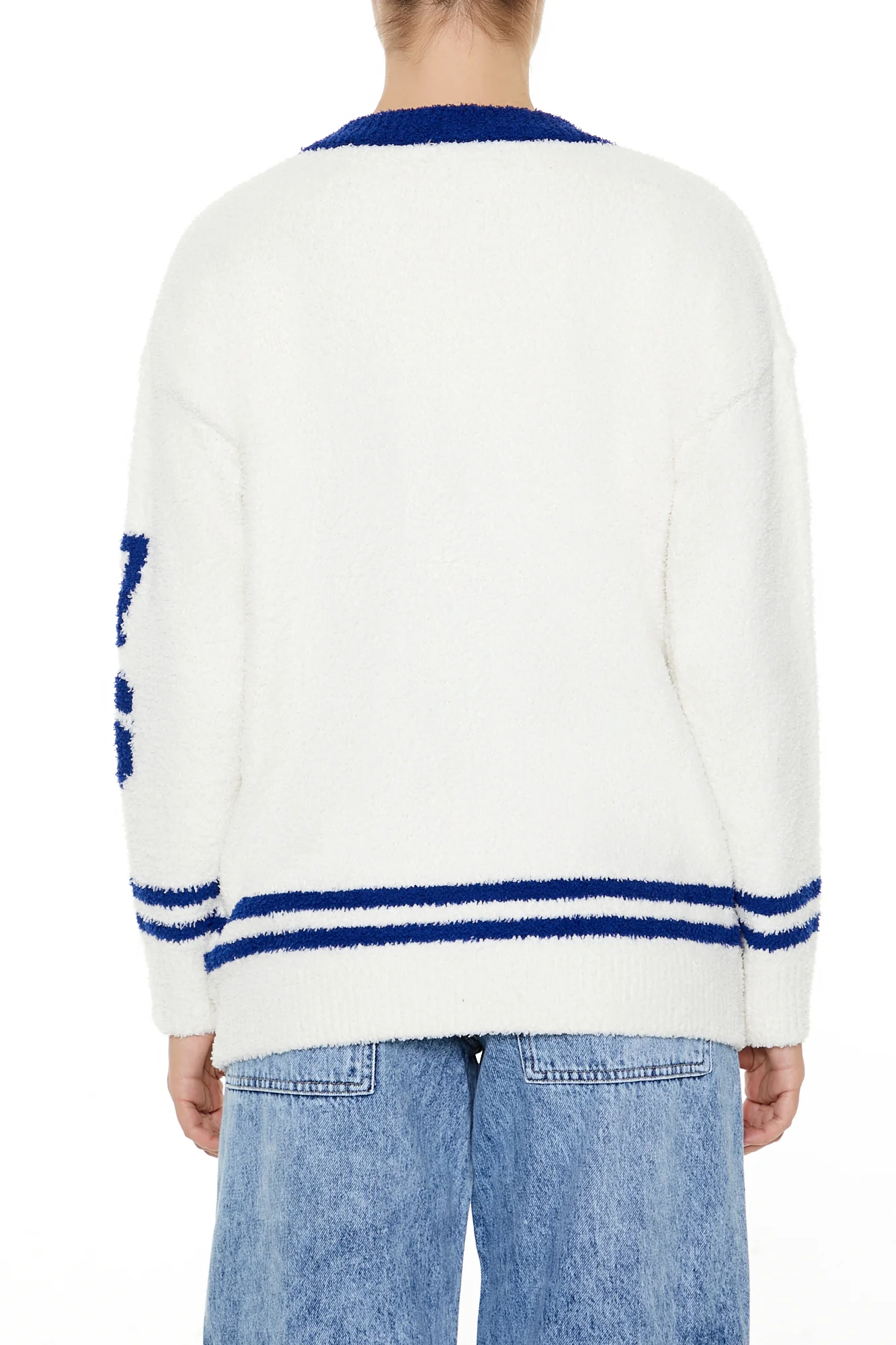 Sweater Cardigan - White/Blue - Image 4