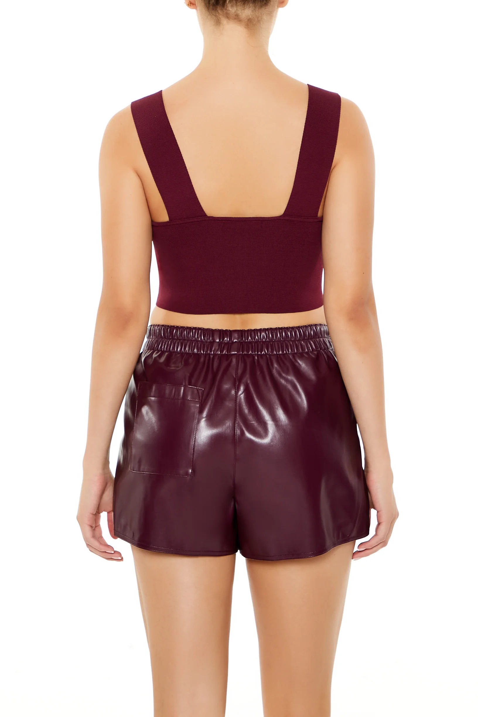 Sweater-Knit Super Cropped Top - Burgundy - Image 4