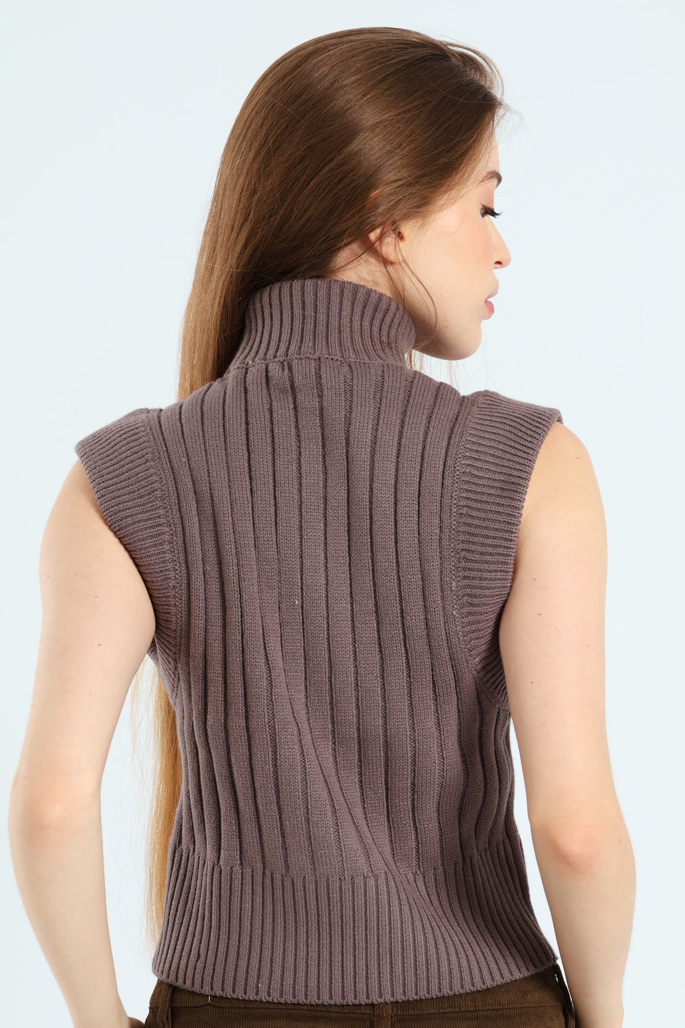Sweater Knit Turtleneck Top - Grey - Image 5