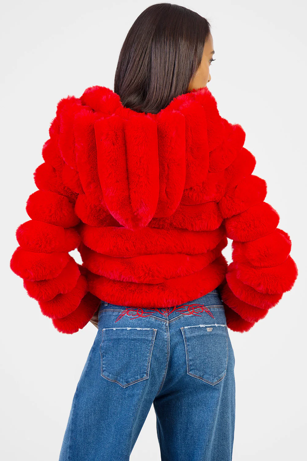 Sweet & Simple Faux Fur Hooded Quilted Jacket - Red - Image 5