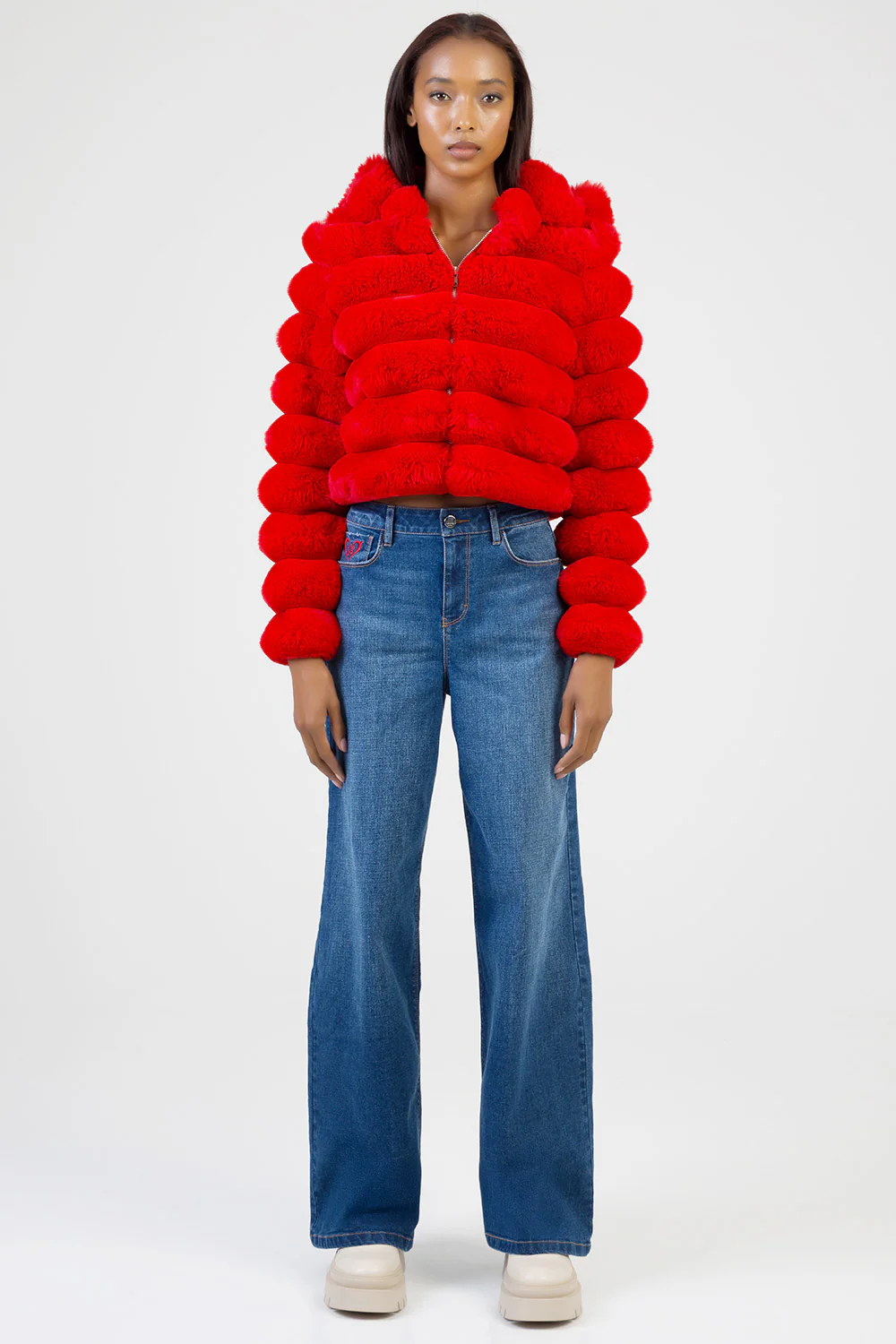 Sweet & Simple Faux Fur Hooded Quilted Jacket - Red - Image 6