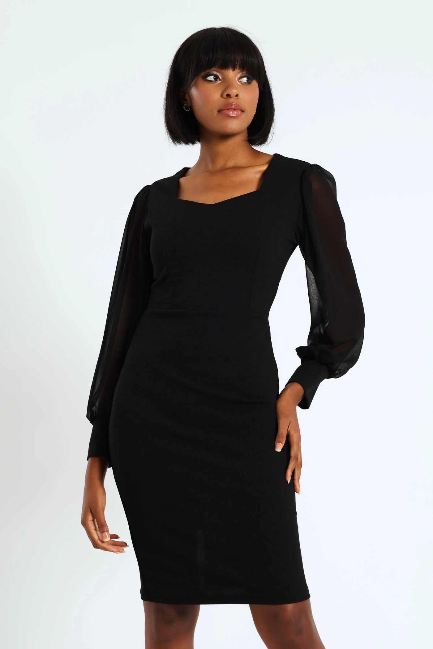 Sweetheart Neck Knitwear Combo Dress - Black - Image 2