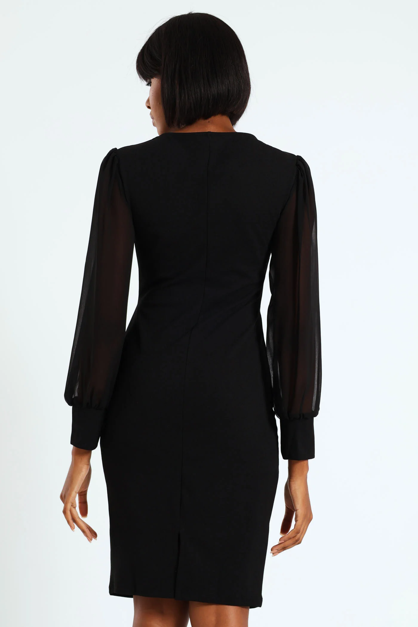 Sweetheart Neck Knitwear Combo Dress - Black - Image 3