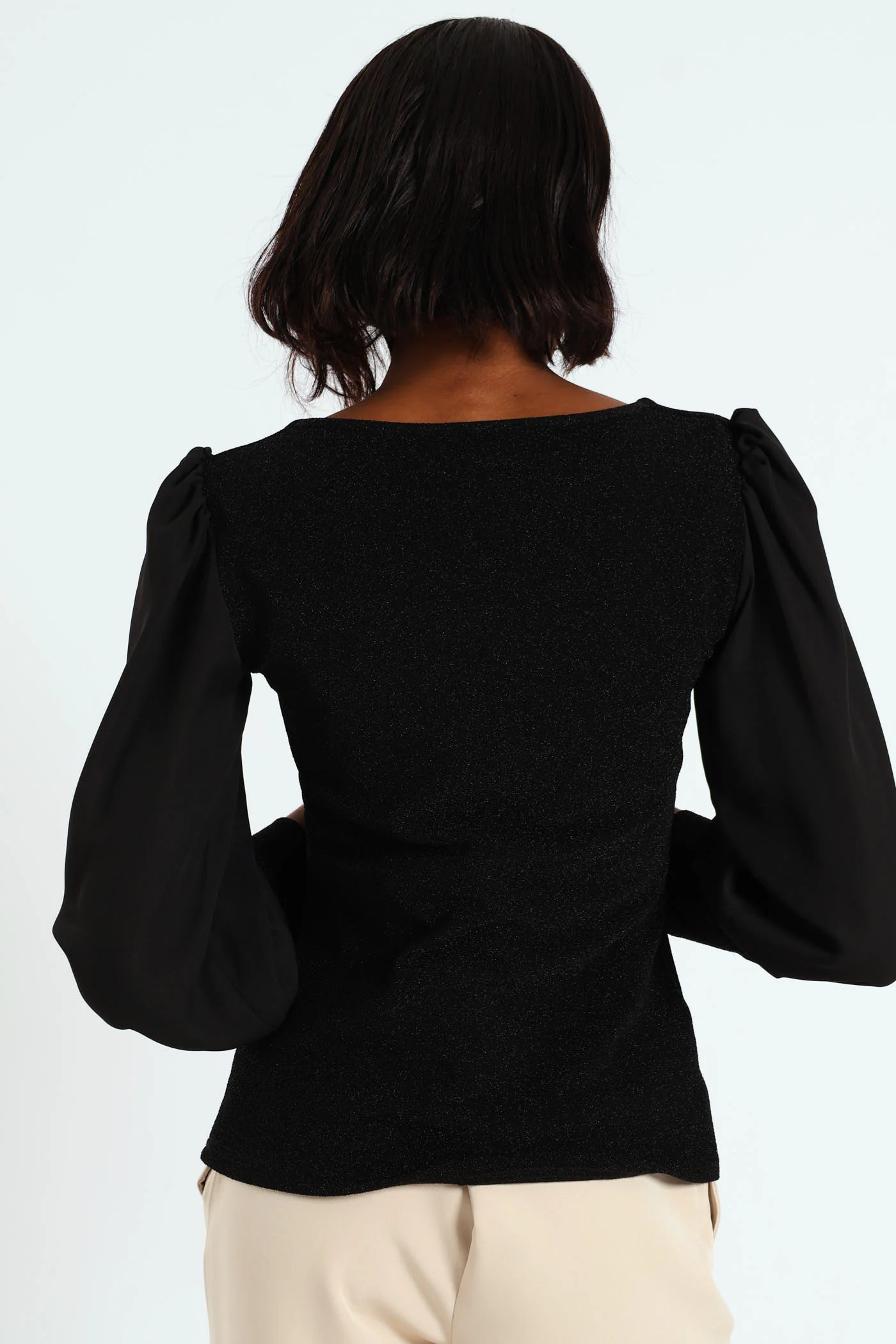 Sweetheart Neckline Shimmer Combo Blouse - Black - Image 3