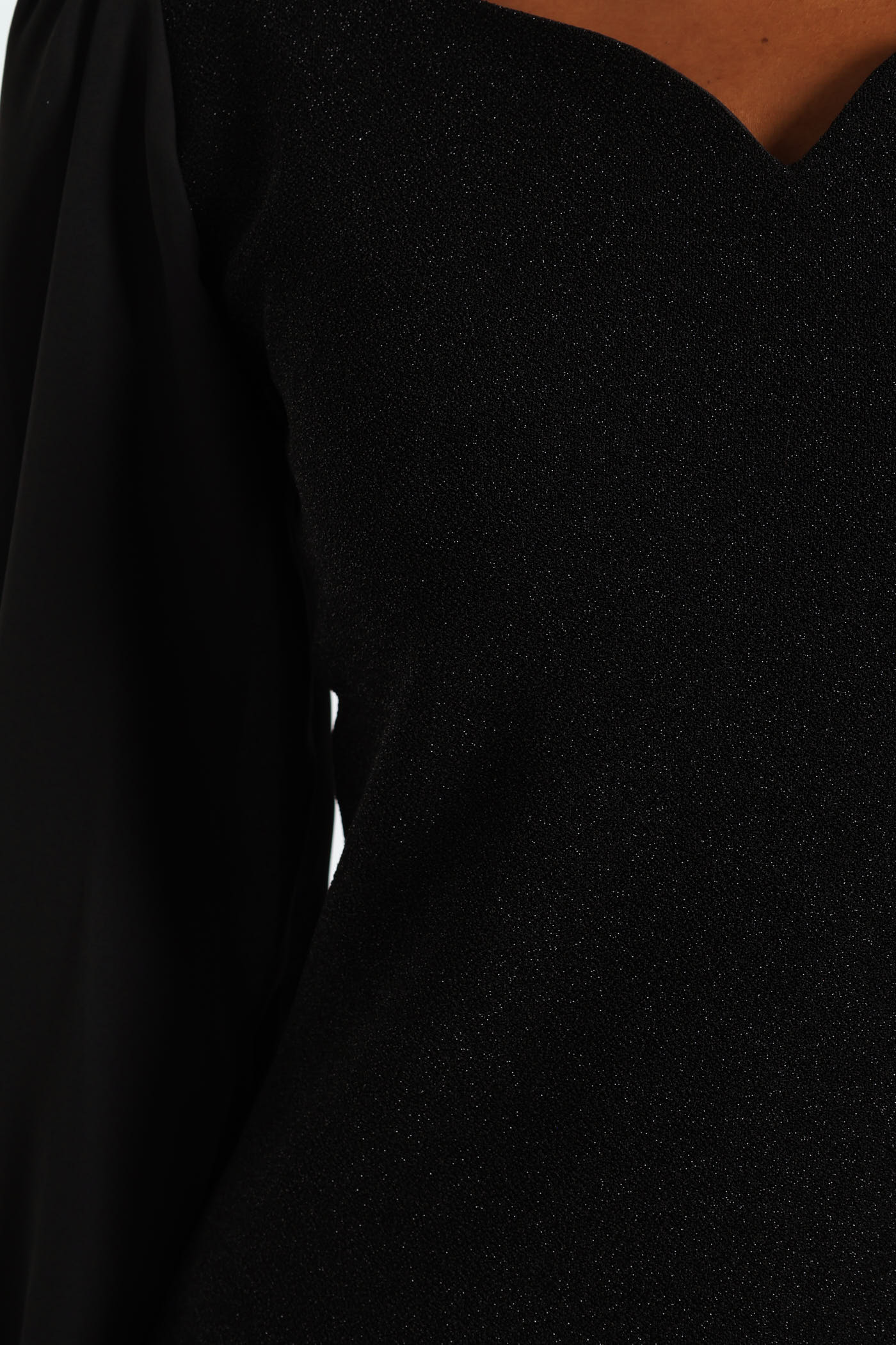 Sweetheart Neckline Shimmer Combo Blouse - Black - Image 4