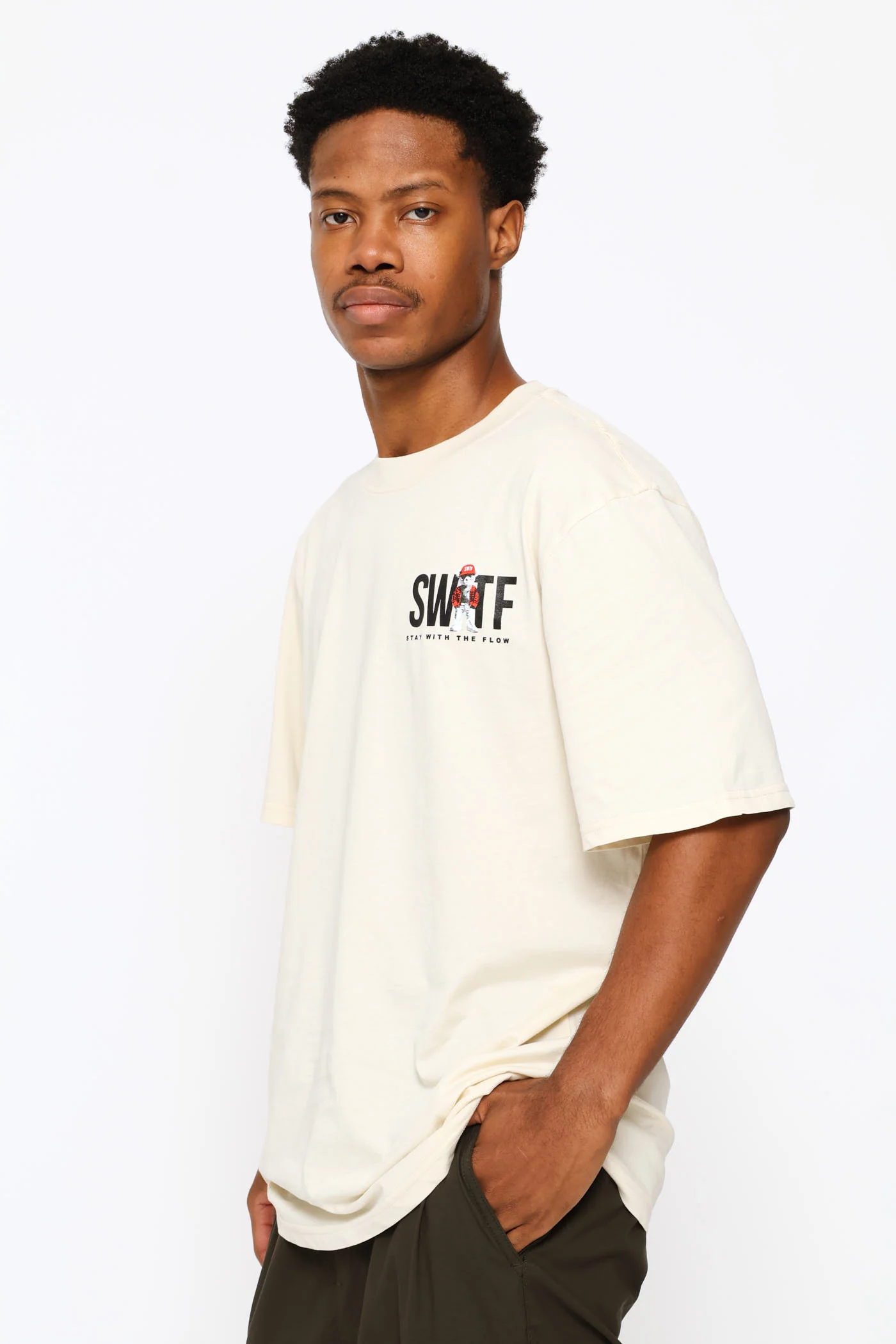 Swtf Front & Back Bear Print Tee - Ecru - Image 3