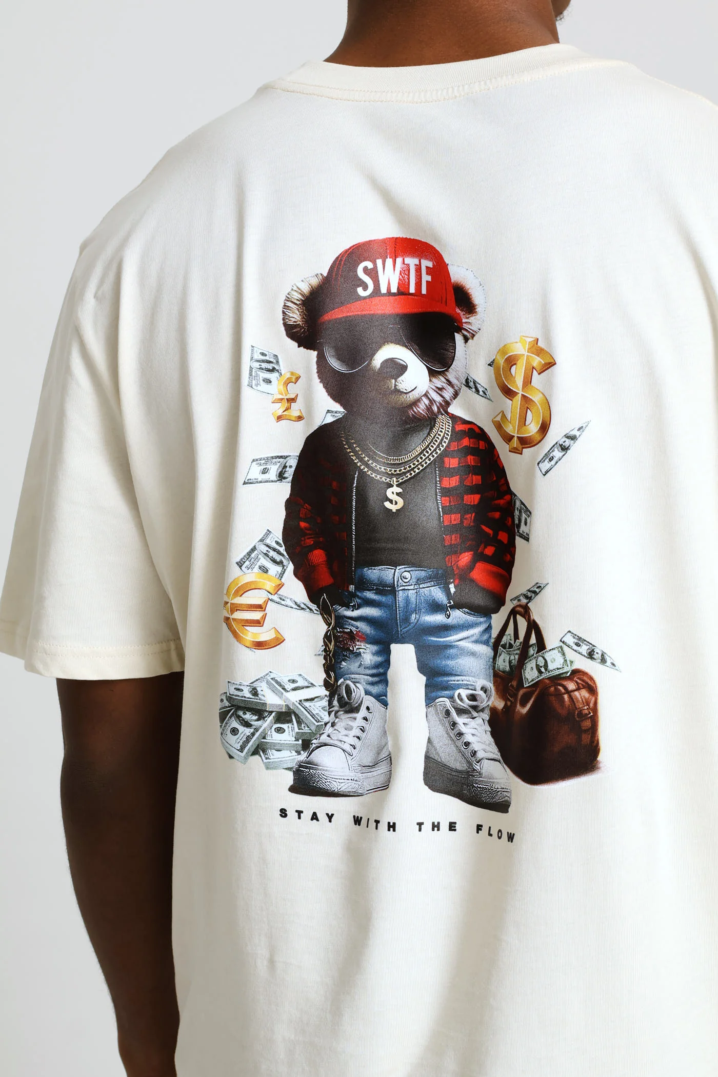 Swtf Front & Back Bear Print Tee - Ecru - Image 6