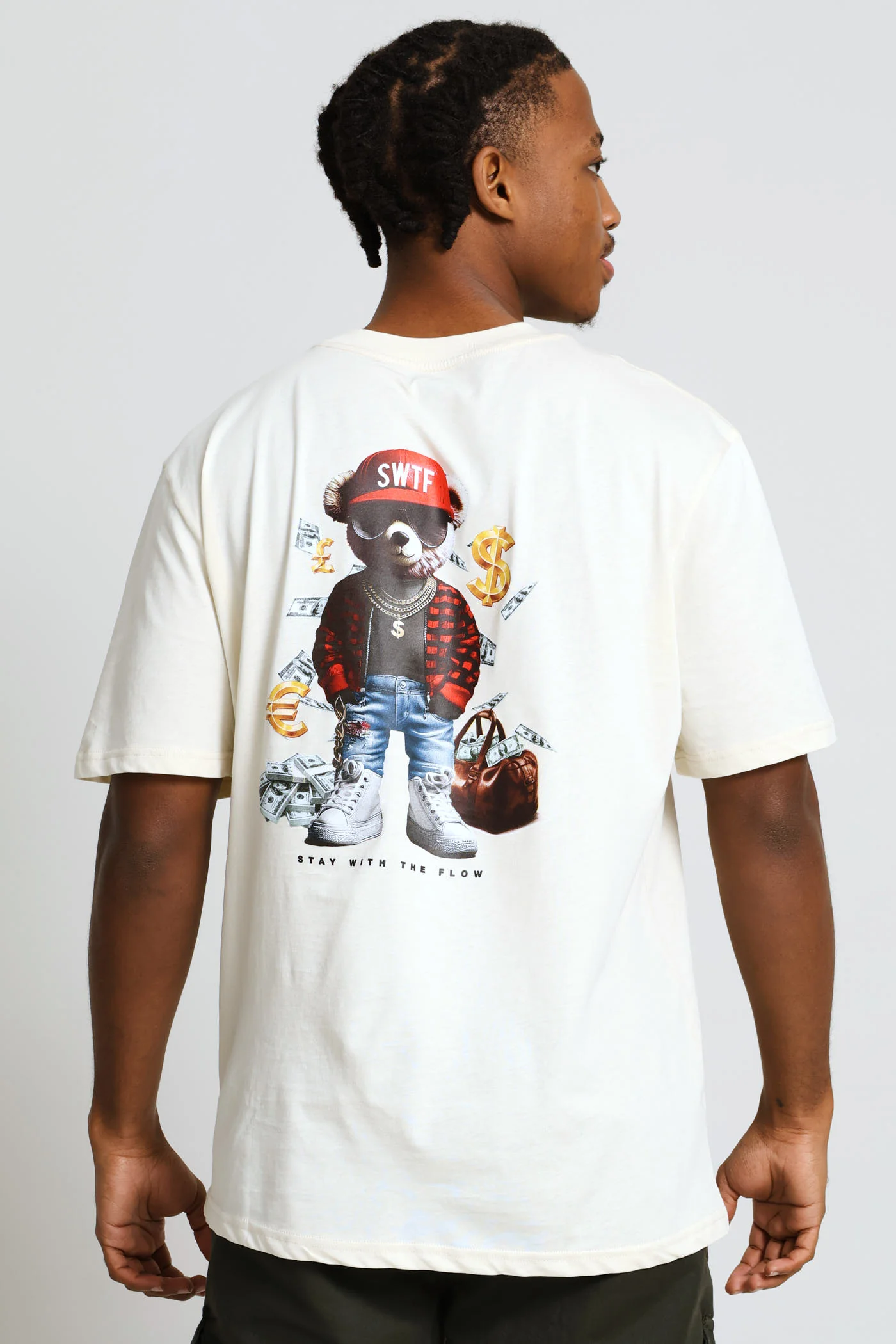 Swtf Front & Back Bear Print Tee - Ecru - Image 8