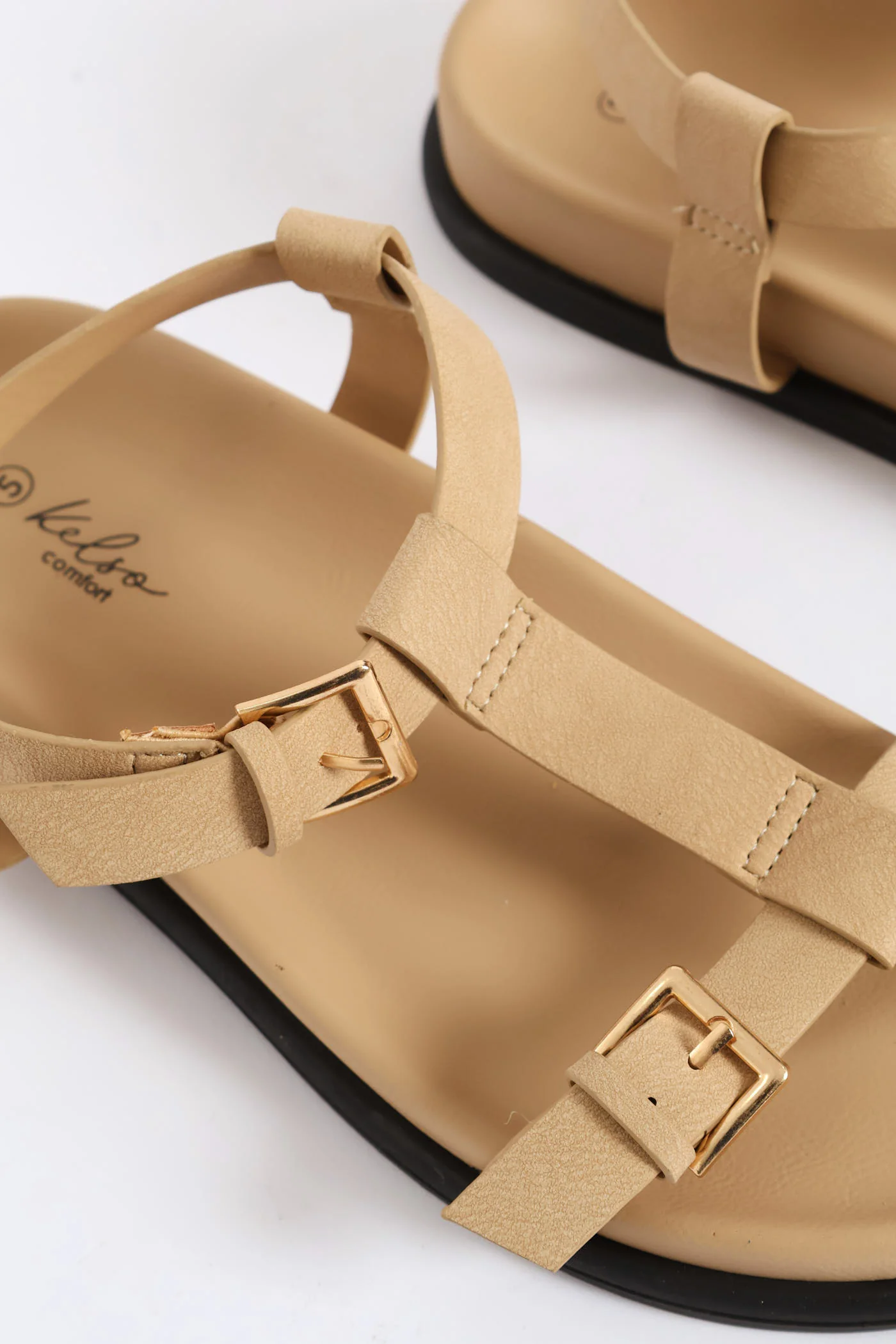 T-Bar Sandal On Comfort Slide Outsole - Stone - Image 2