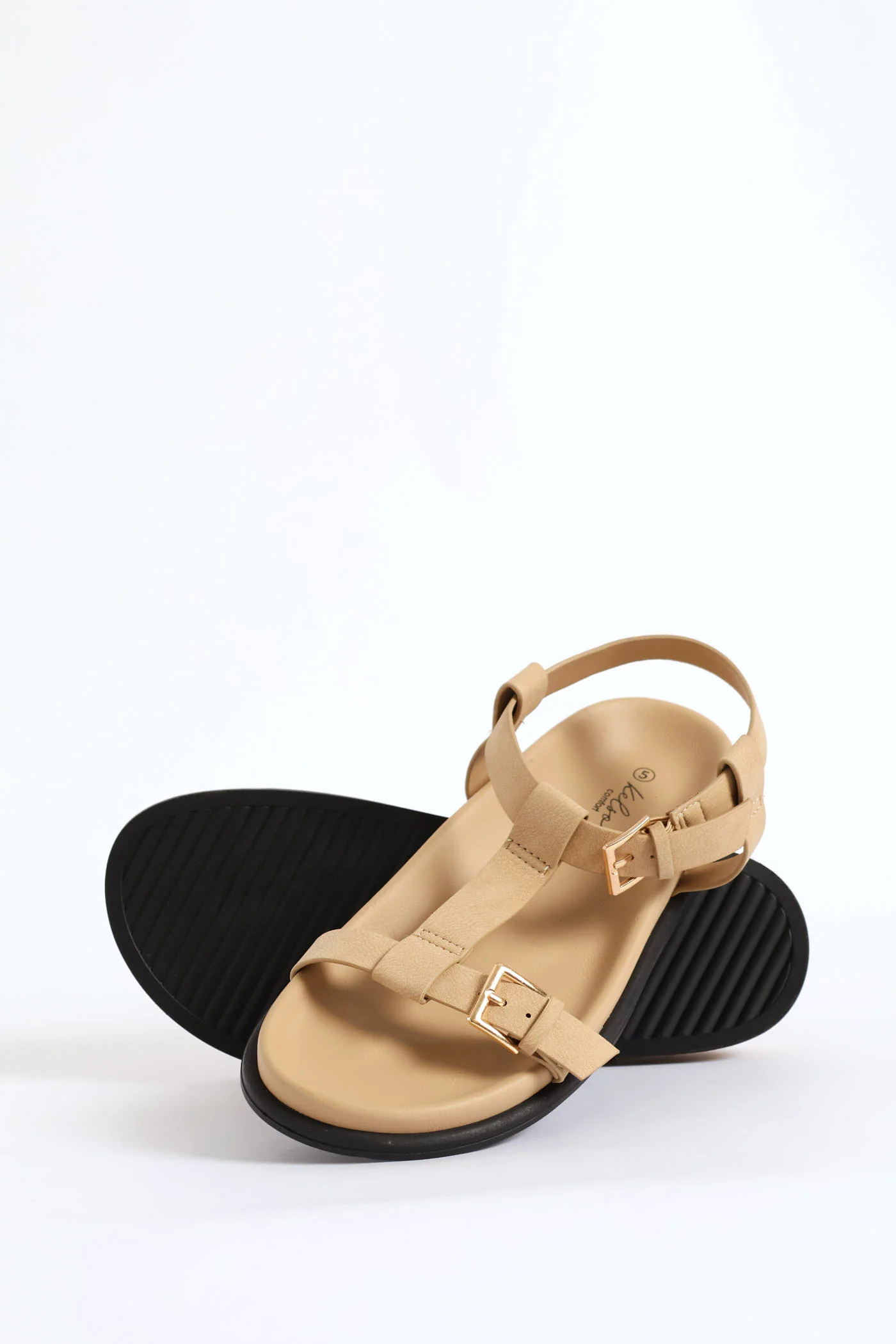 T-Bar Sandal On Comfort Slide Outsole - Stone - Image 4