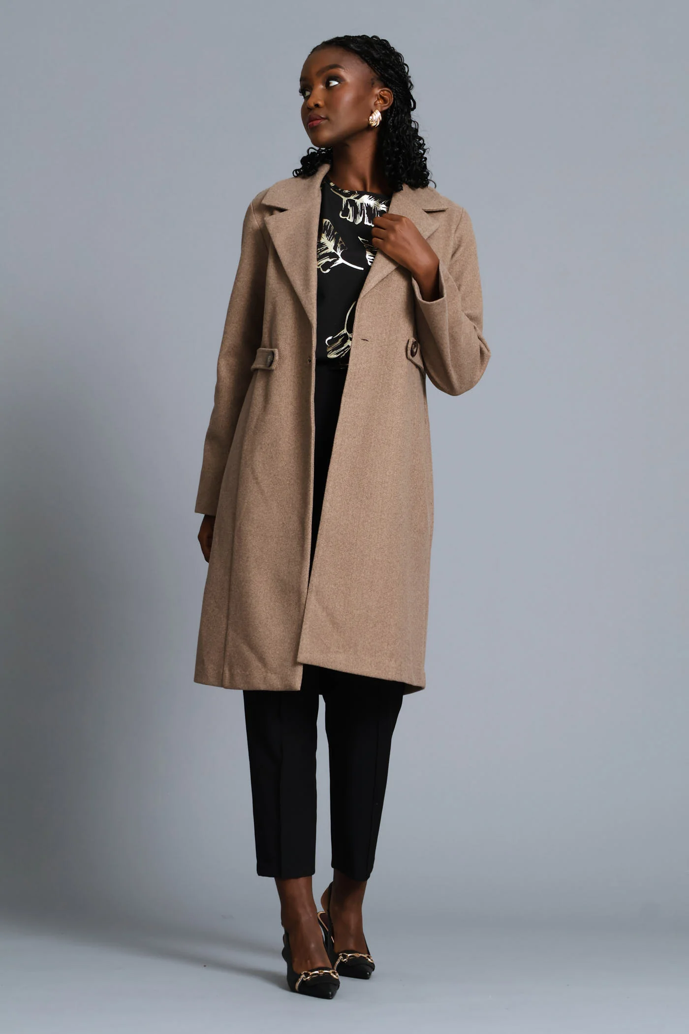Tab Detail Melton Coat - Mocha - Image 2