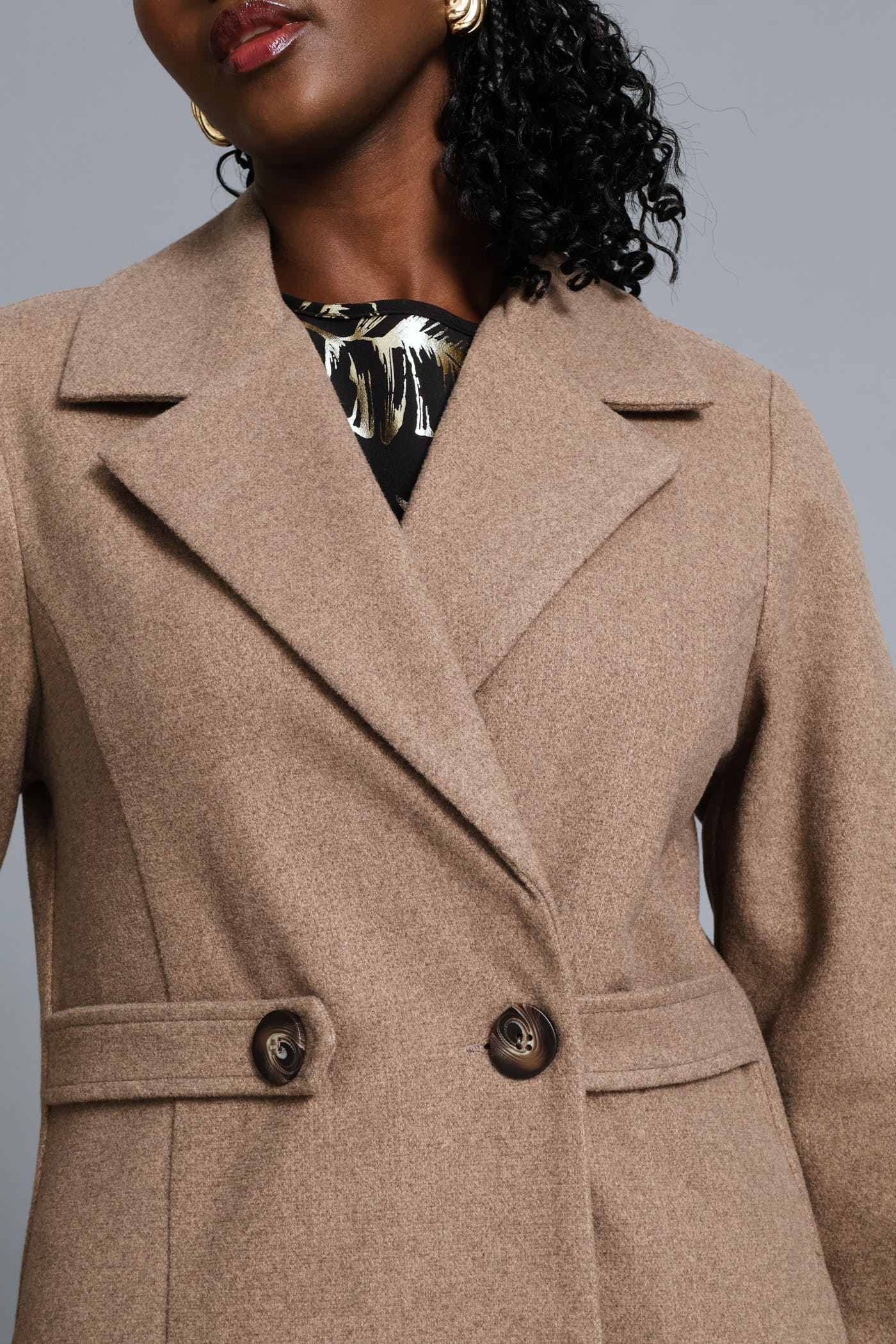 Tab Detail Melton Coat - Mocha - Image 3
