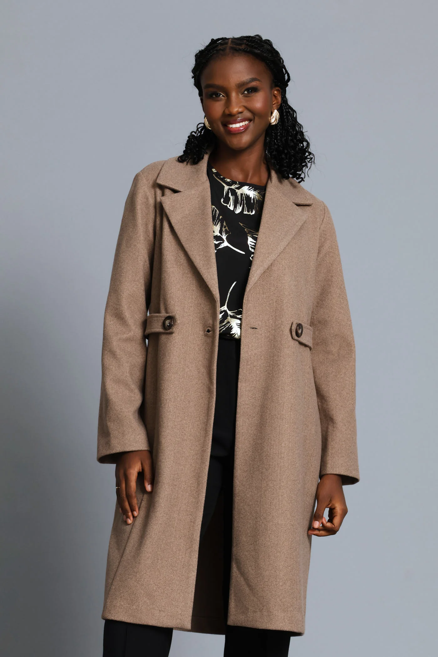 Tab Detail Melton Coat - Mocha - Image 4