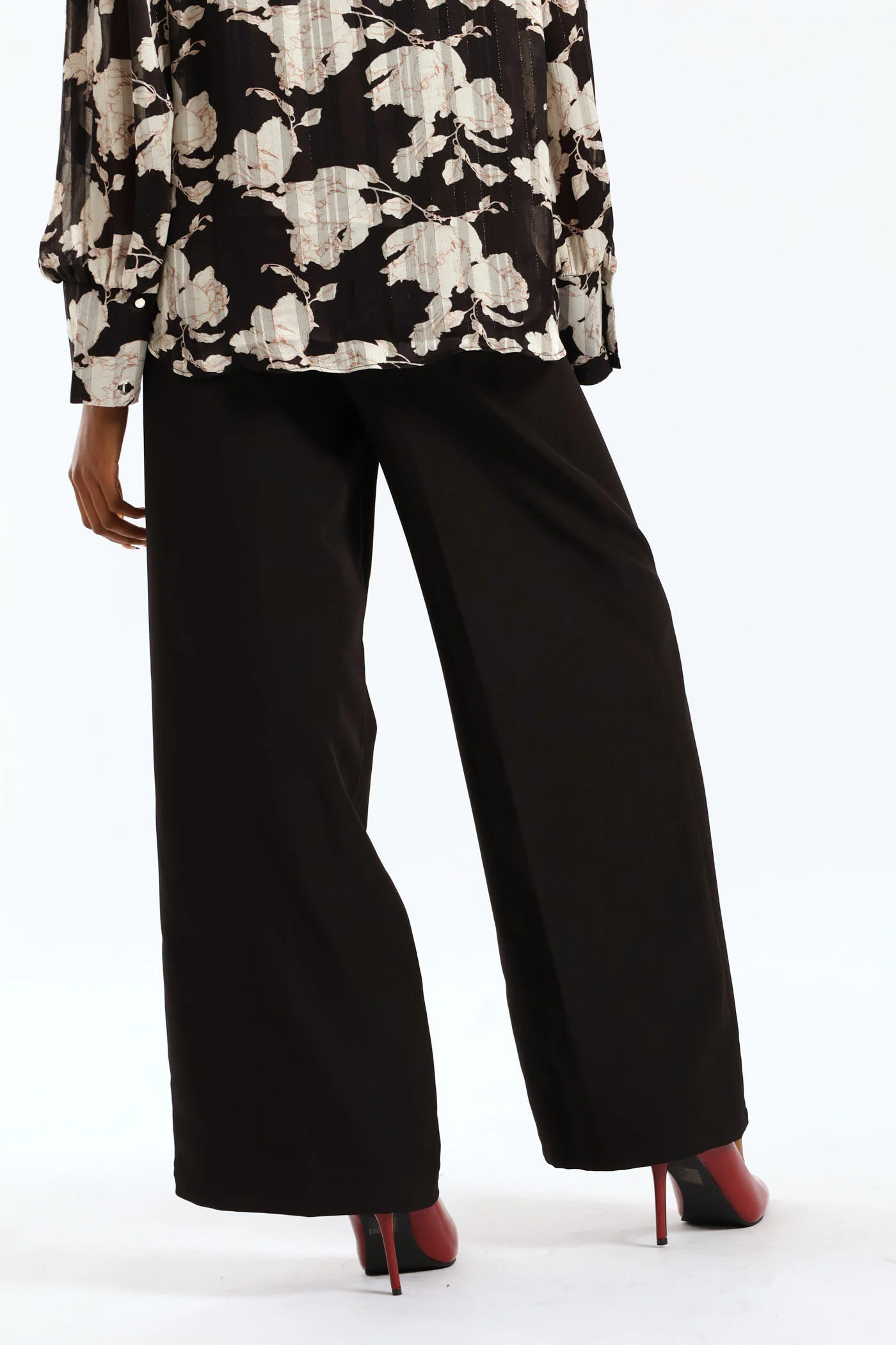 Tab Detail Wide Leg Pant - Black - Image 5