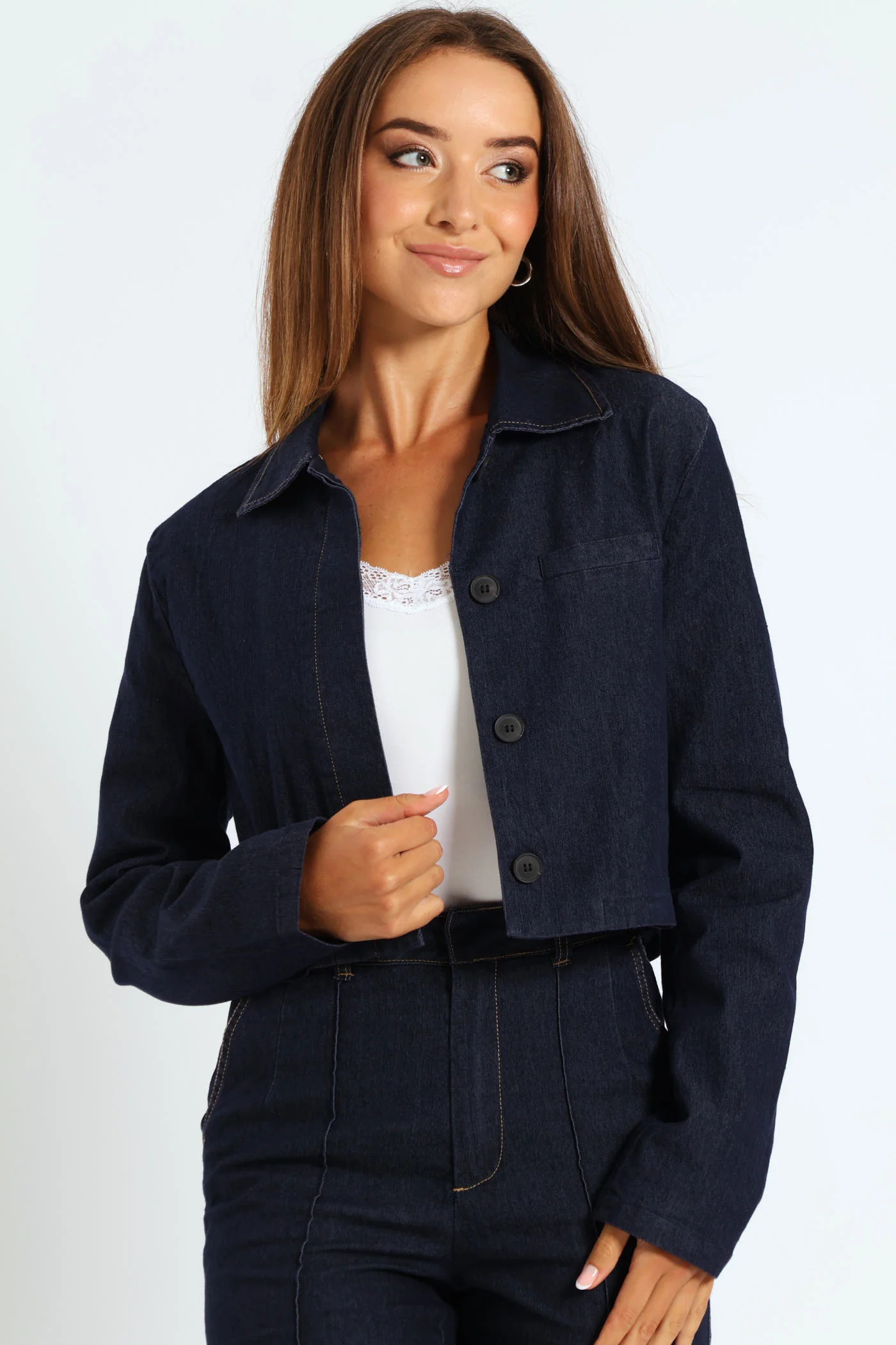 Tailored Boxy Denim Jacket - Dark Wash - Image 2