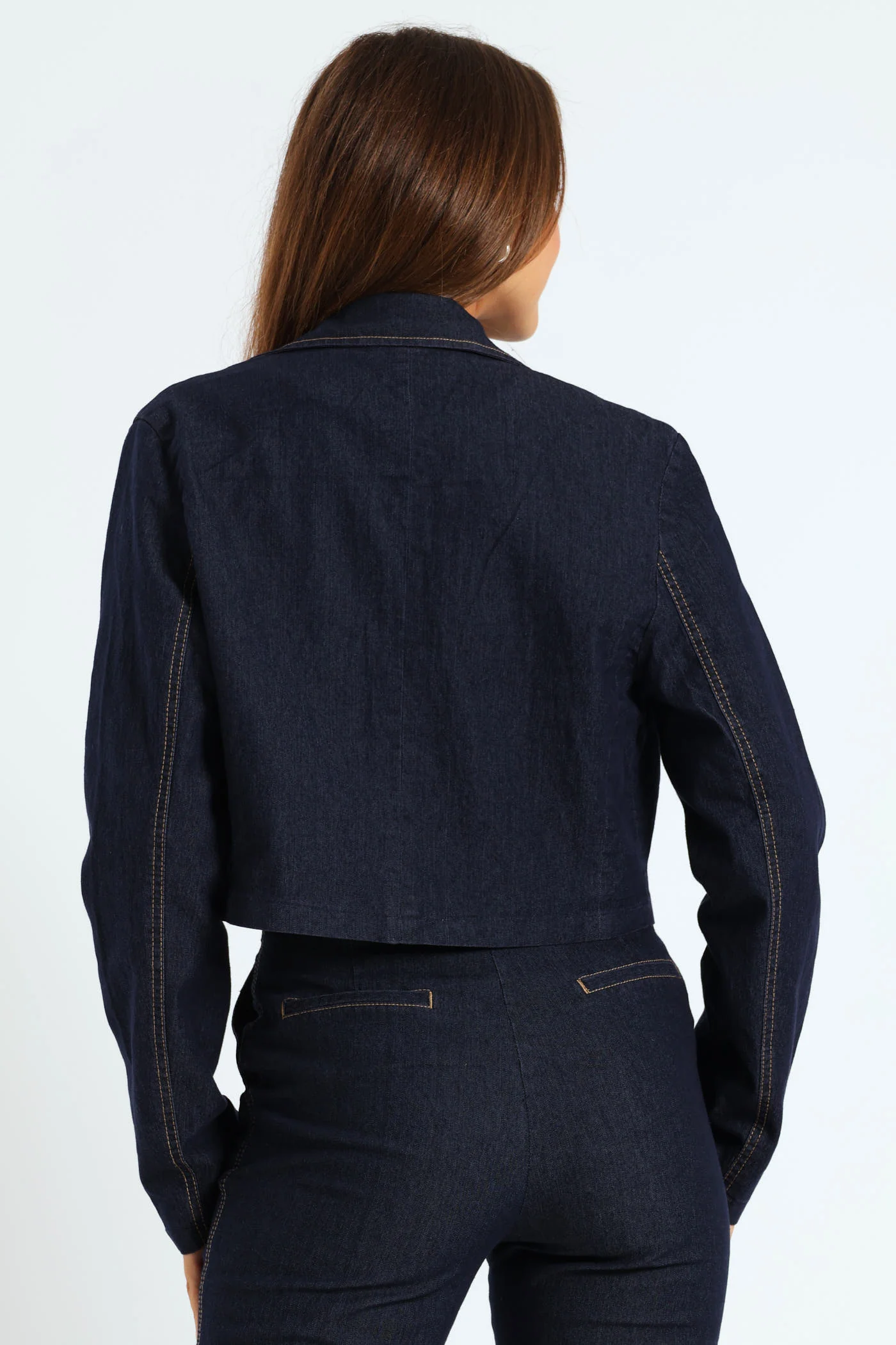 Tailored Boxy Denim Jacket - Dark Wash - Image 3