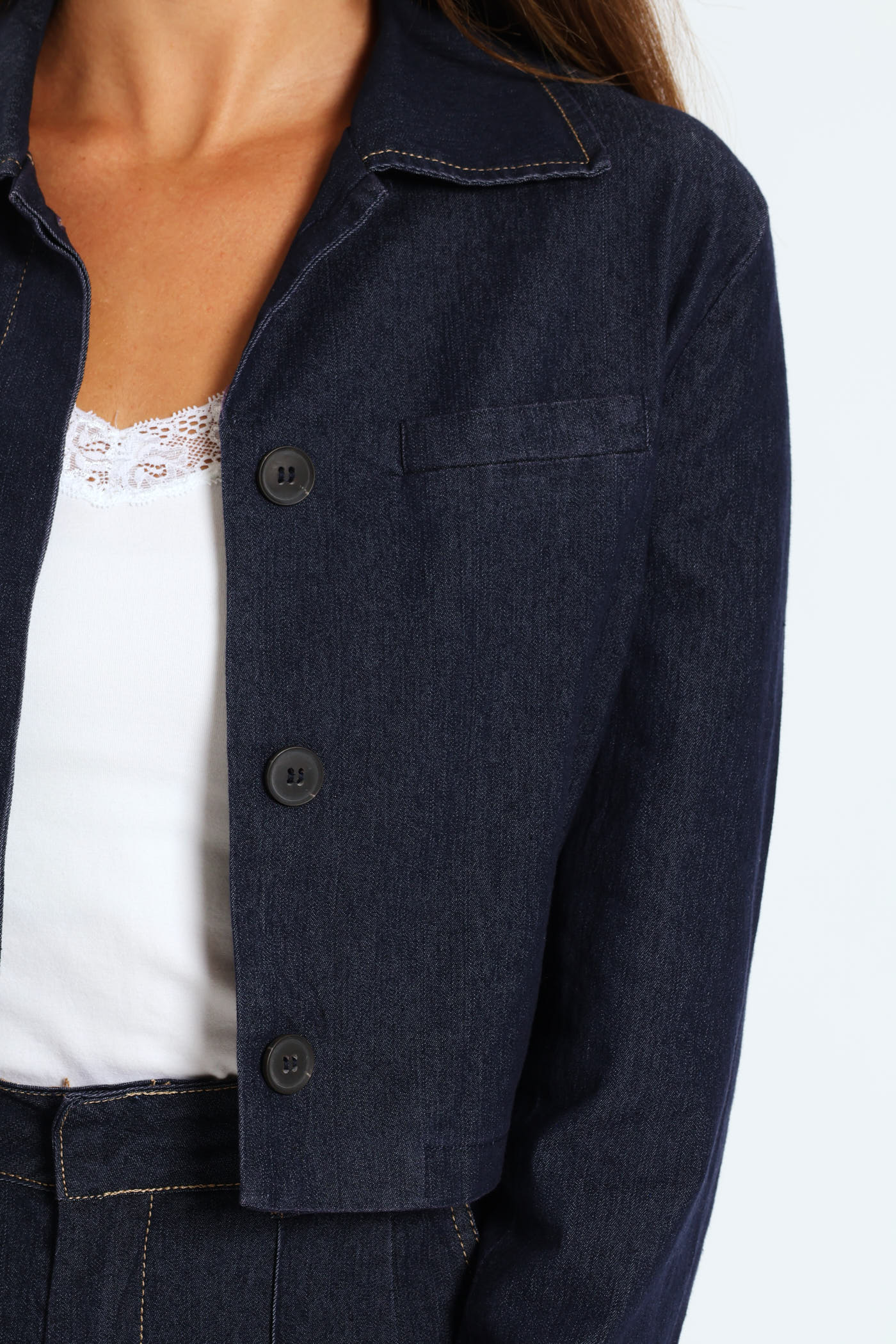 Tailored Boxy Denim Jacket - Dark Wash - Image 5