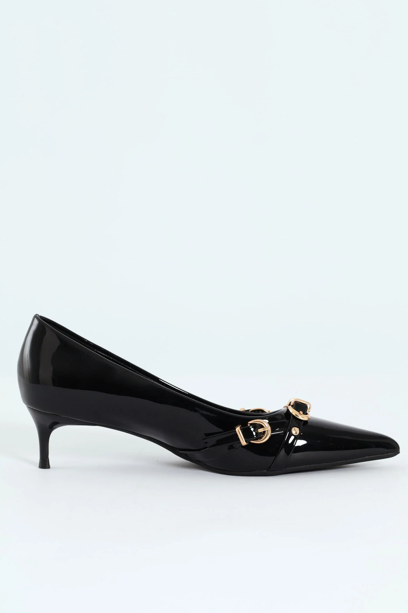Tait 1 Pointed Toe Buckle Kitten Court Heel - Black - Image 4