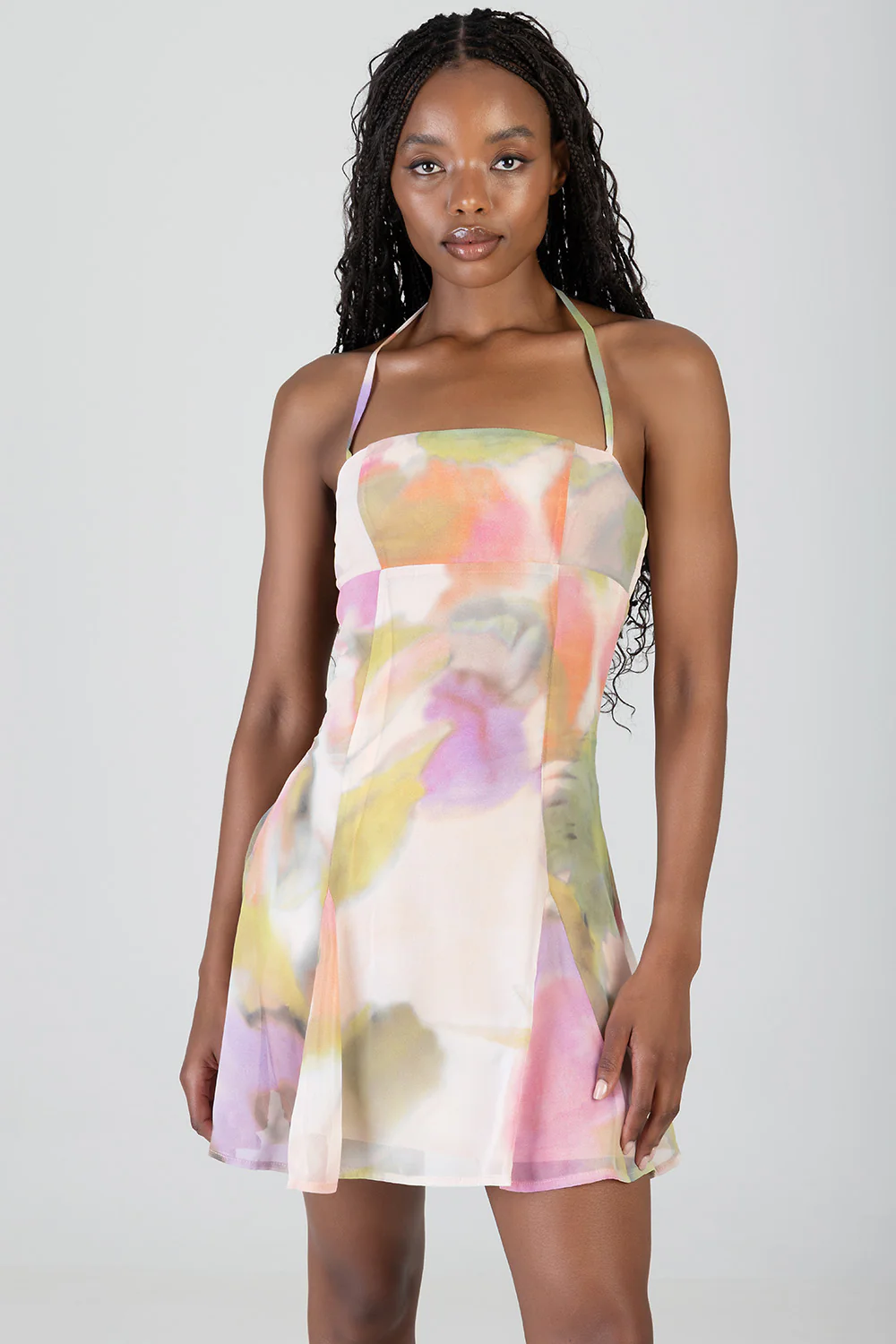 Take Your Time Straight Neckline Mini Dress - Multi - Image 3