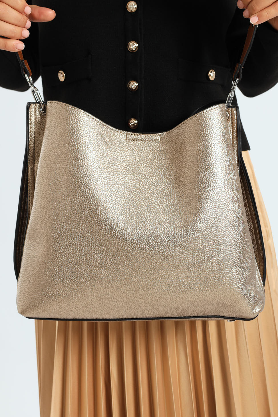 Tan Strap Hobo Bag - Champagne - Image 3