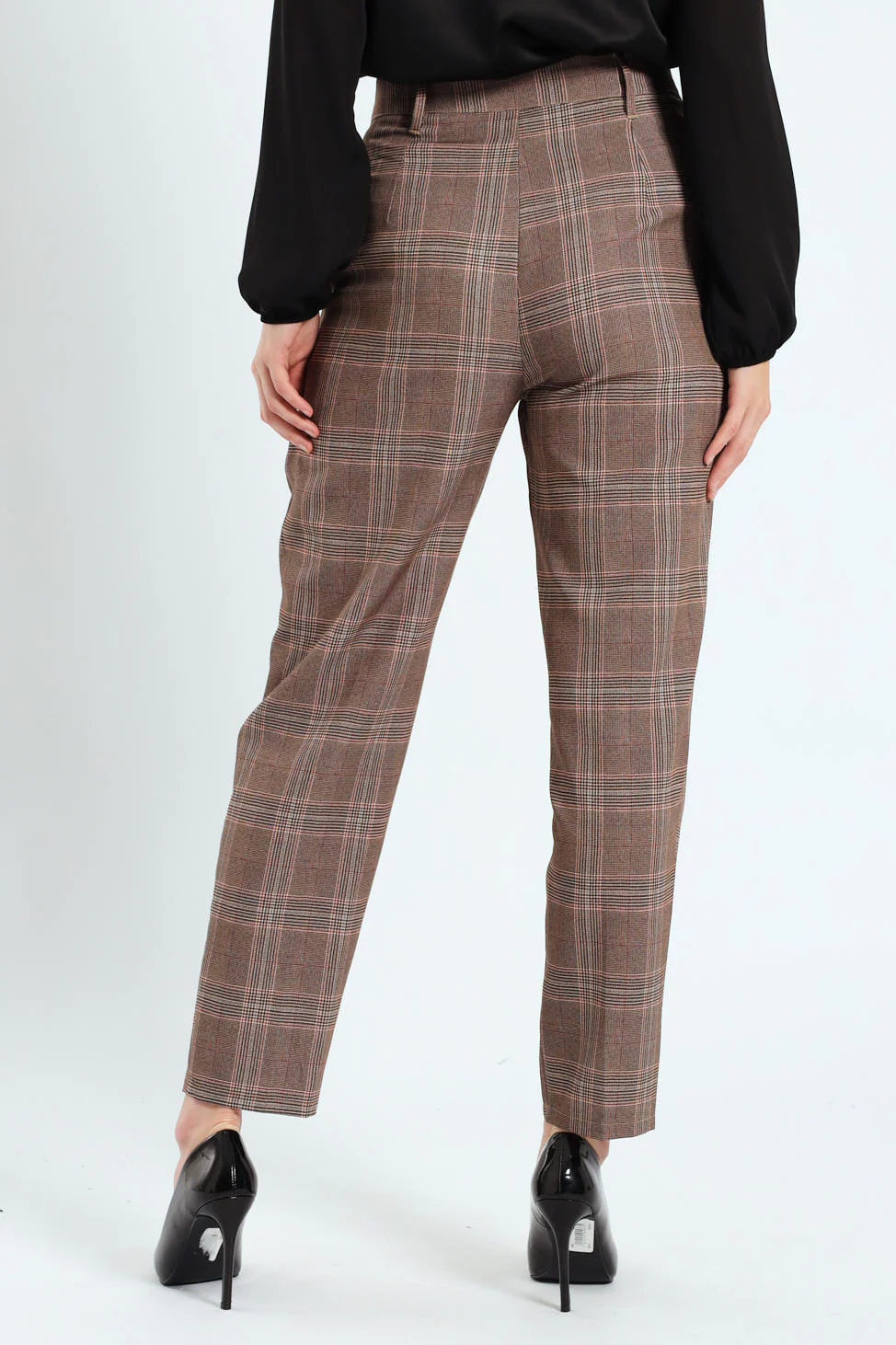 Tartan Check Tapered Leg Pants - Brown - Image 4