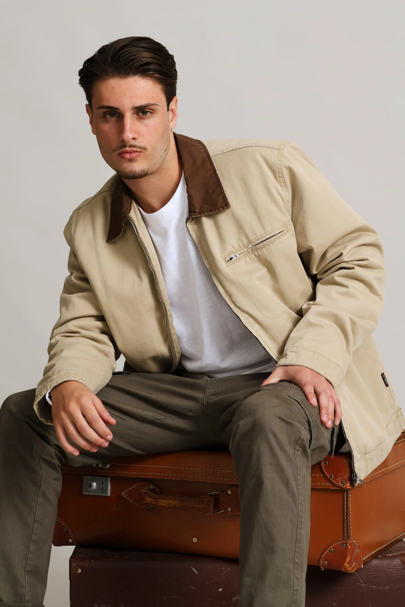 Taupe Cotton Worker Jacket - Taupe - Image 2
