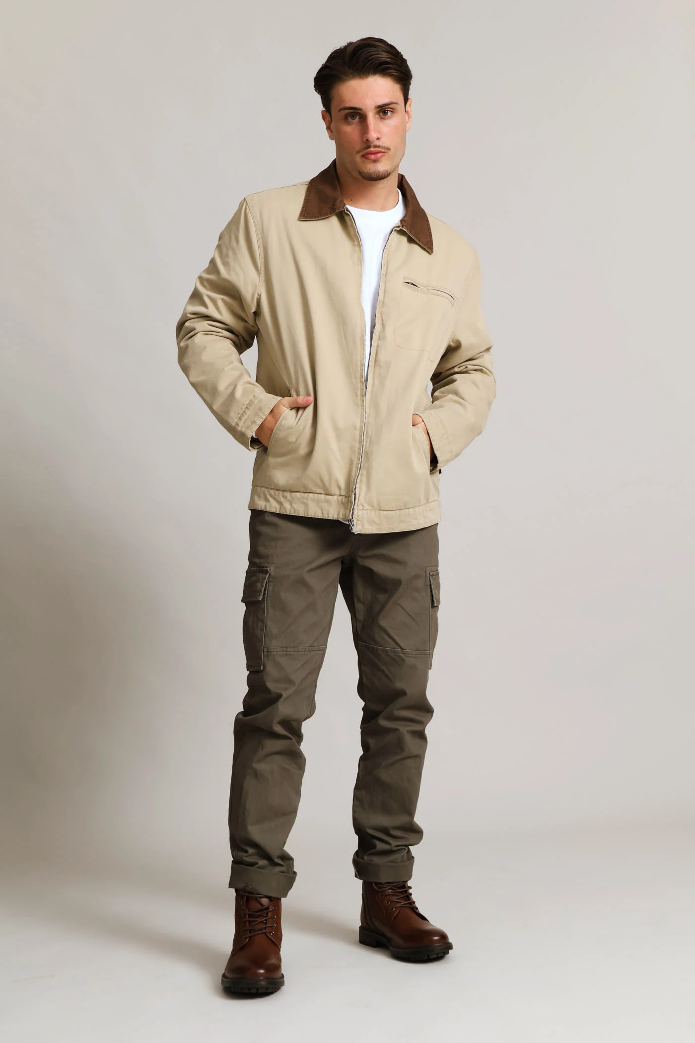 Taupe Cotton Worker Jacket - Taupe - Image 9
