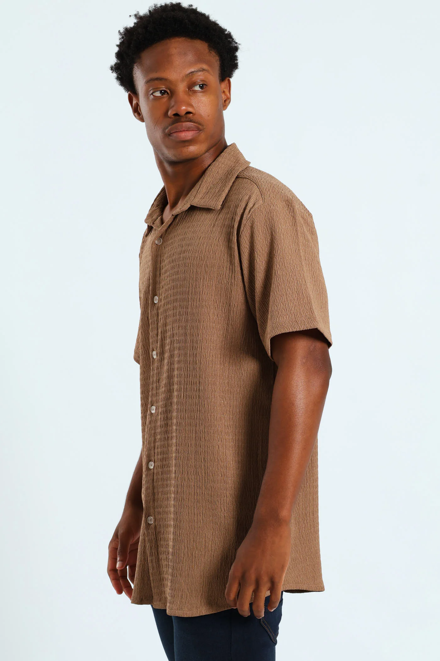 Crinkle Shirt - Taupe - Image 3