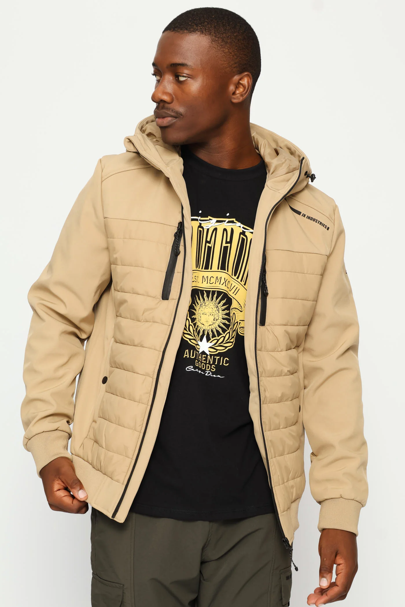 Taupe Hybrid Puffer Jackets - Taupe - Image 3